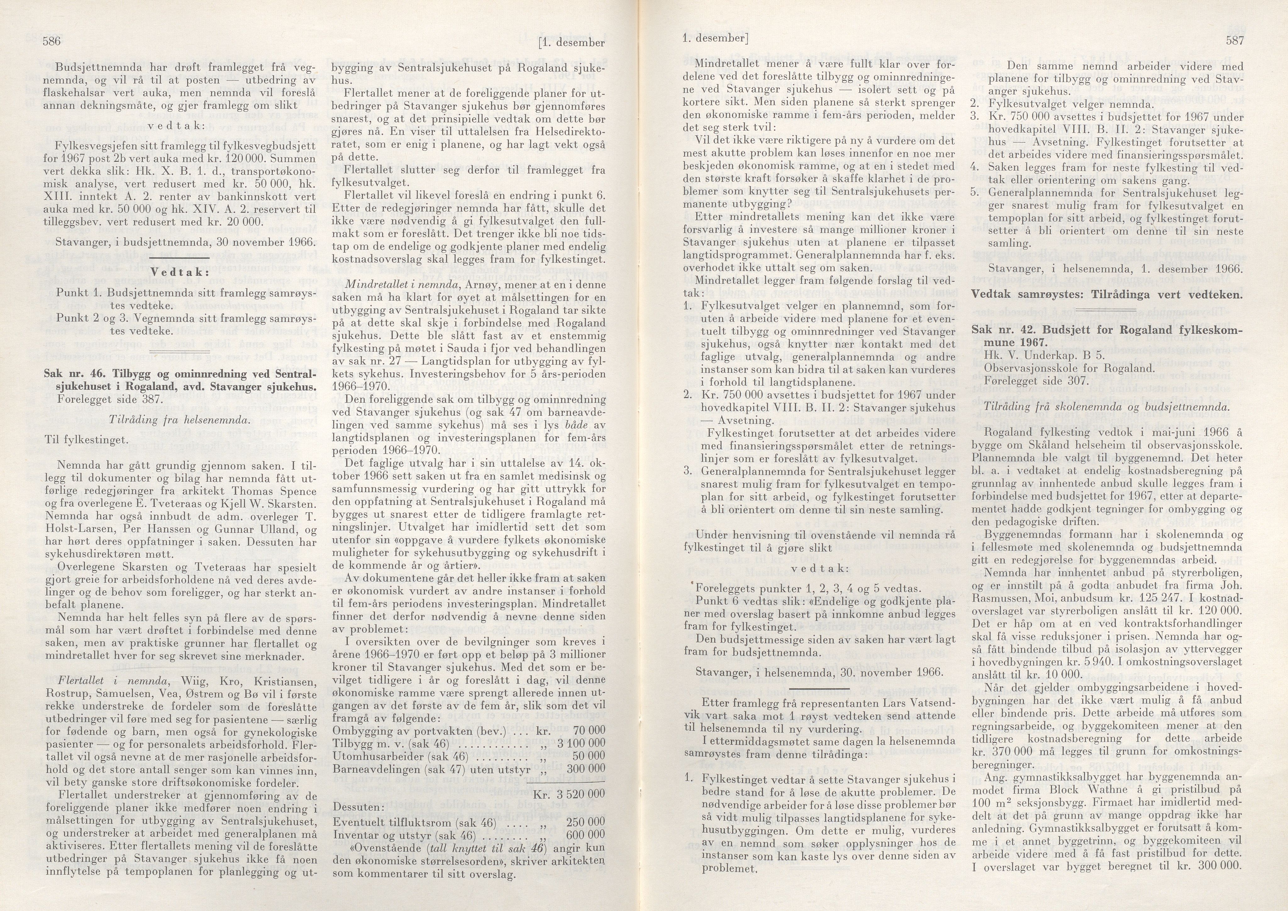 Rogaland fylkeskommune - Fylkesrådmannen , IKAR/A-900/A/Aa/Aaa/L0086: Møtebok , 1966, p. 586-587