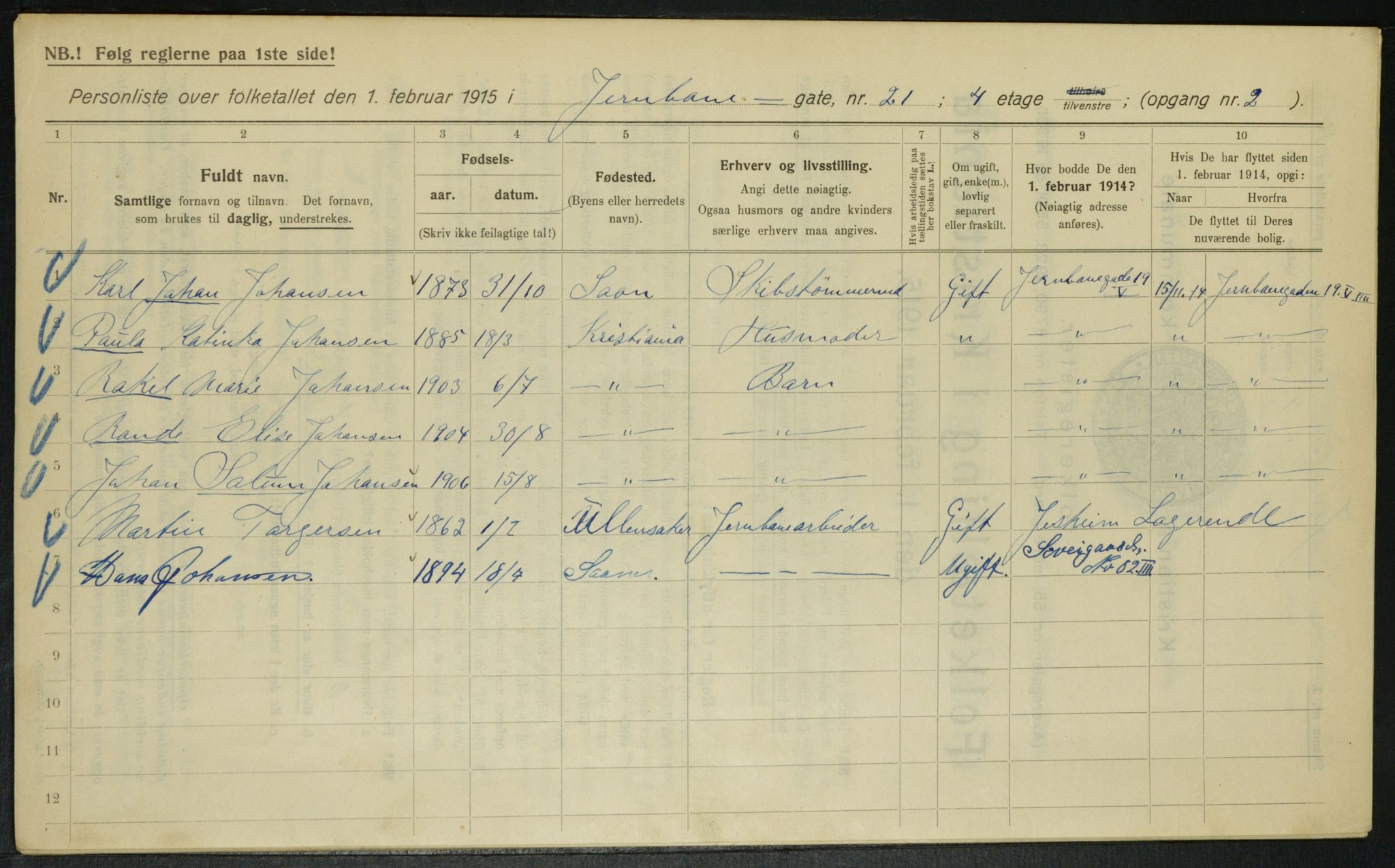 OBA, Municipal Census 1915 for Kristiania, 1915, p. 46447