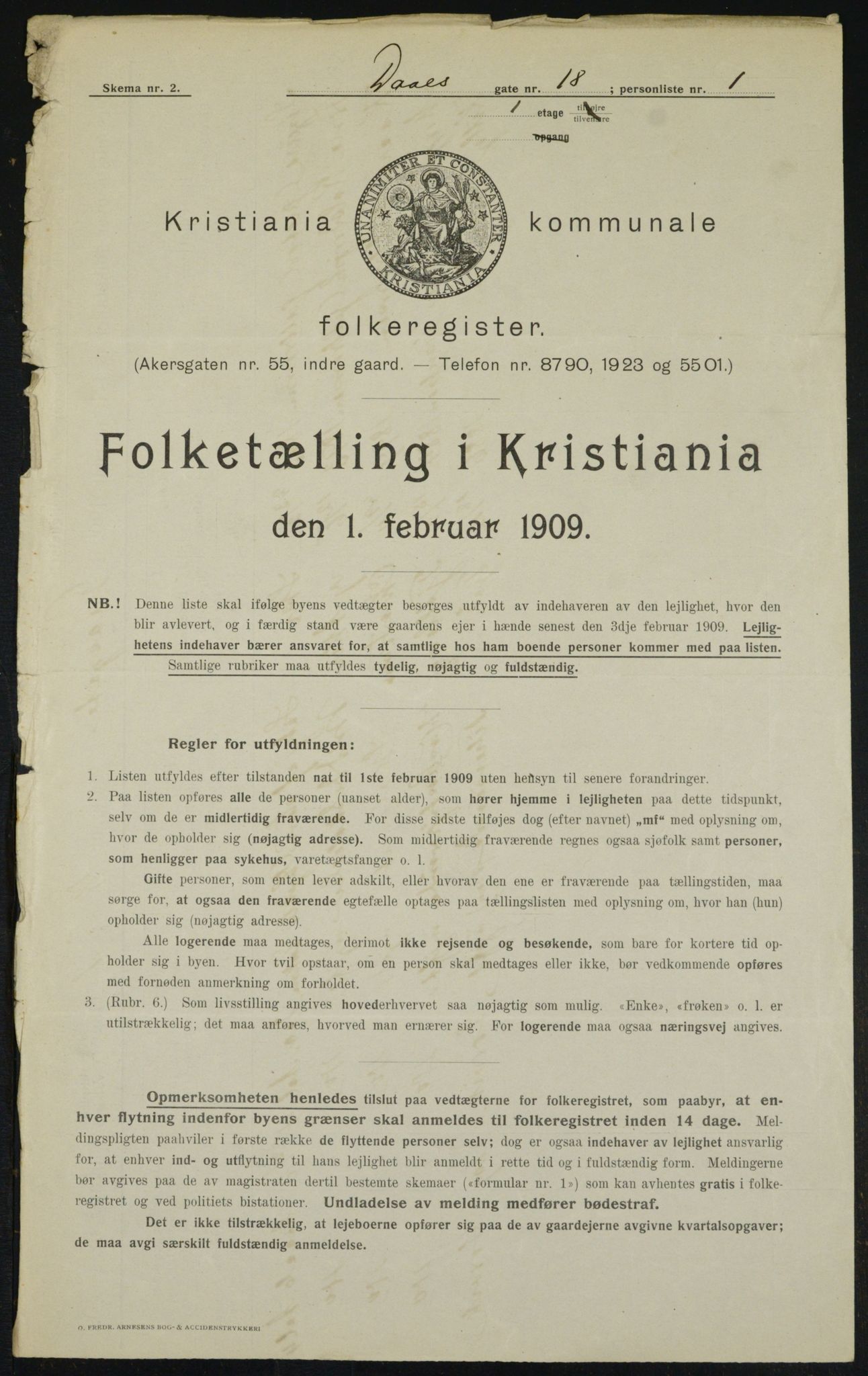 OBA, Municipal Census 1909 for Kristiania, 1909, p. 16445