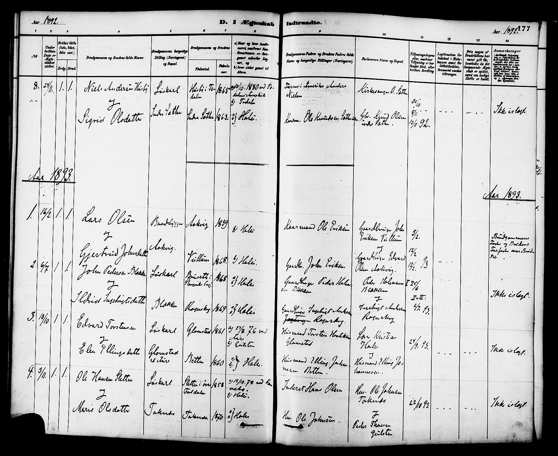 Ministerialprotokoller, klokkerbøker og fødselsregistre - Møre og Romsdal, SAT/A-1454/576/L0885: Parish register (official) no. 576A03, 1880-1898, p. 177