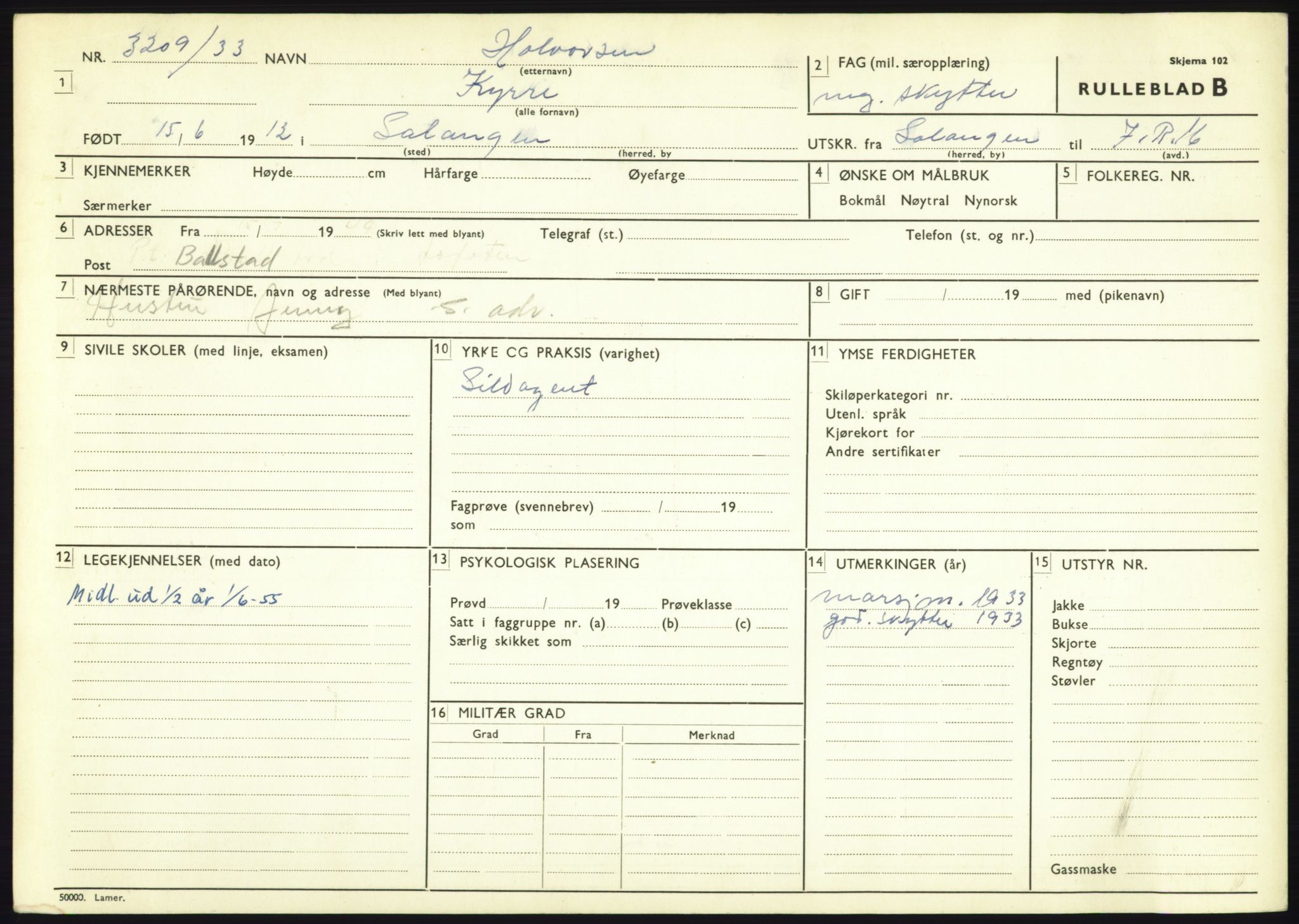 Forsvaret, Troms infanteriregiment nr. 16, AV/RA-RAFA-3146/P/Pa/L0017: Rulleblad for regimentets menige mannskaper, årsklasse 1933, 1933, p. 375