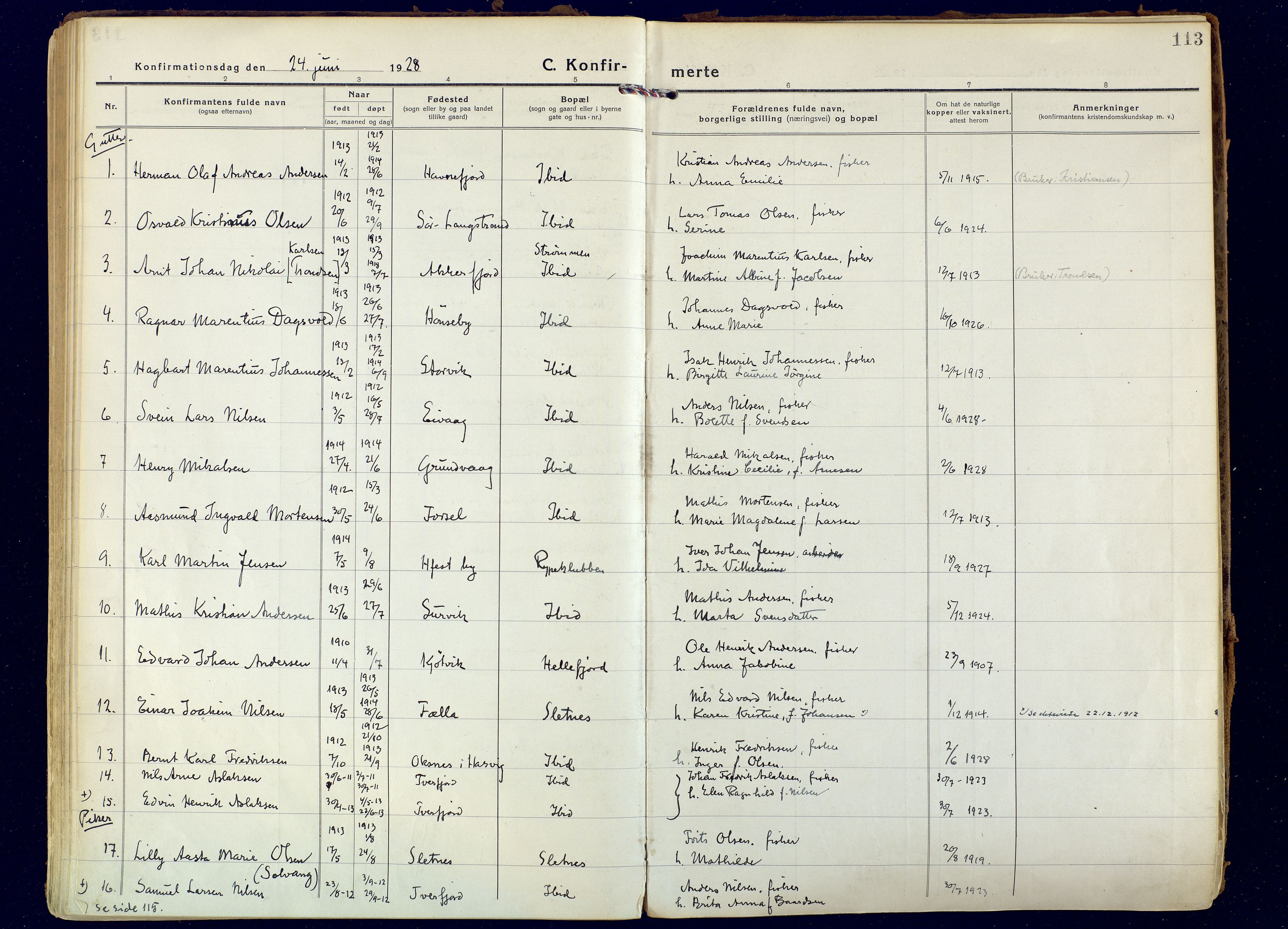 Hammerfest sokneprestkontor, SATØ/S-1347: Parish register (official) no. 18, 1918-1933, p. 113