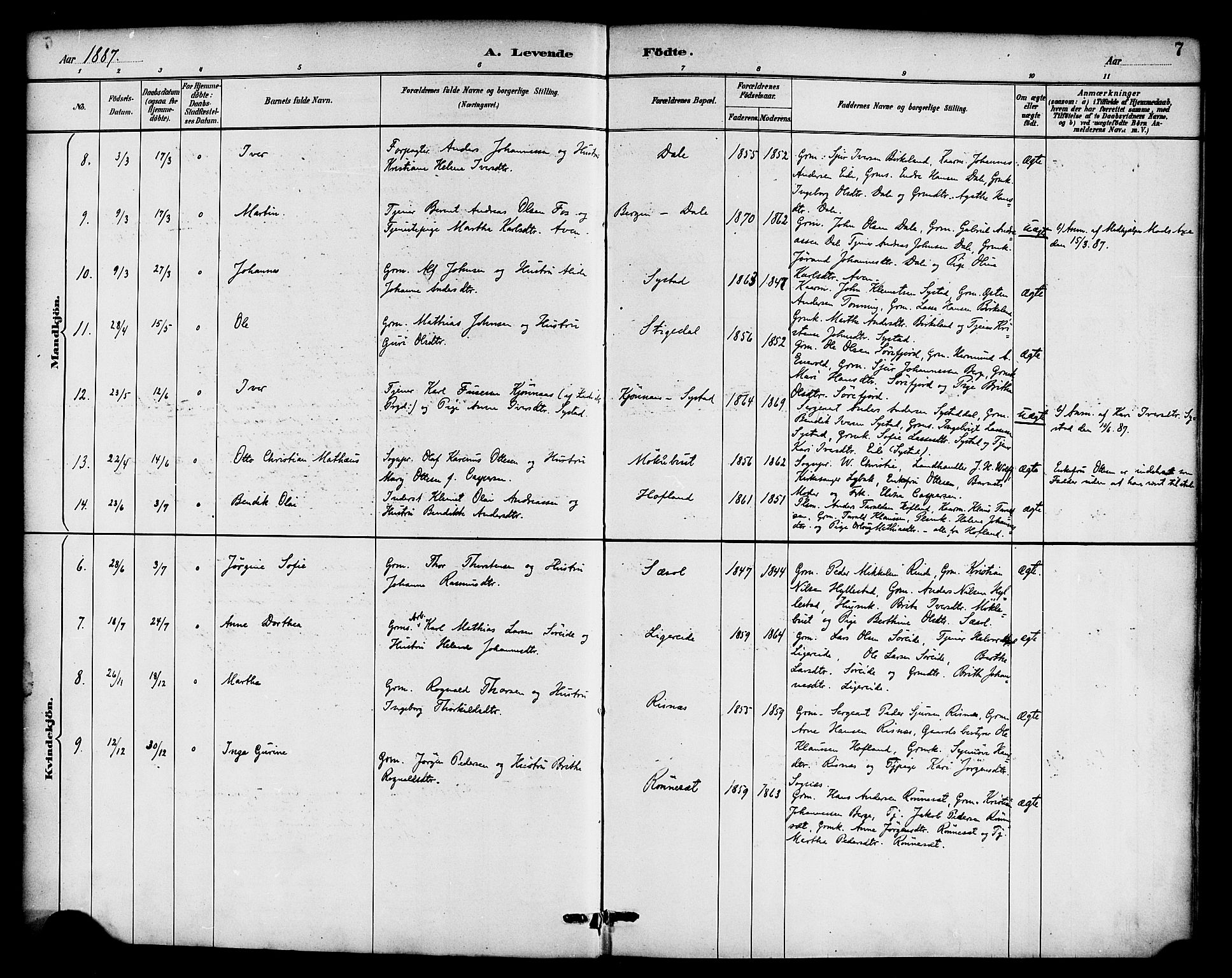 Hyllestad sokneprestembete, SAB/A-80401: Parish register (official) no. B 1, 1886-1904, p. 7