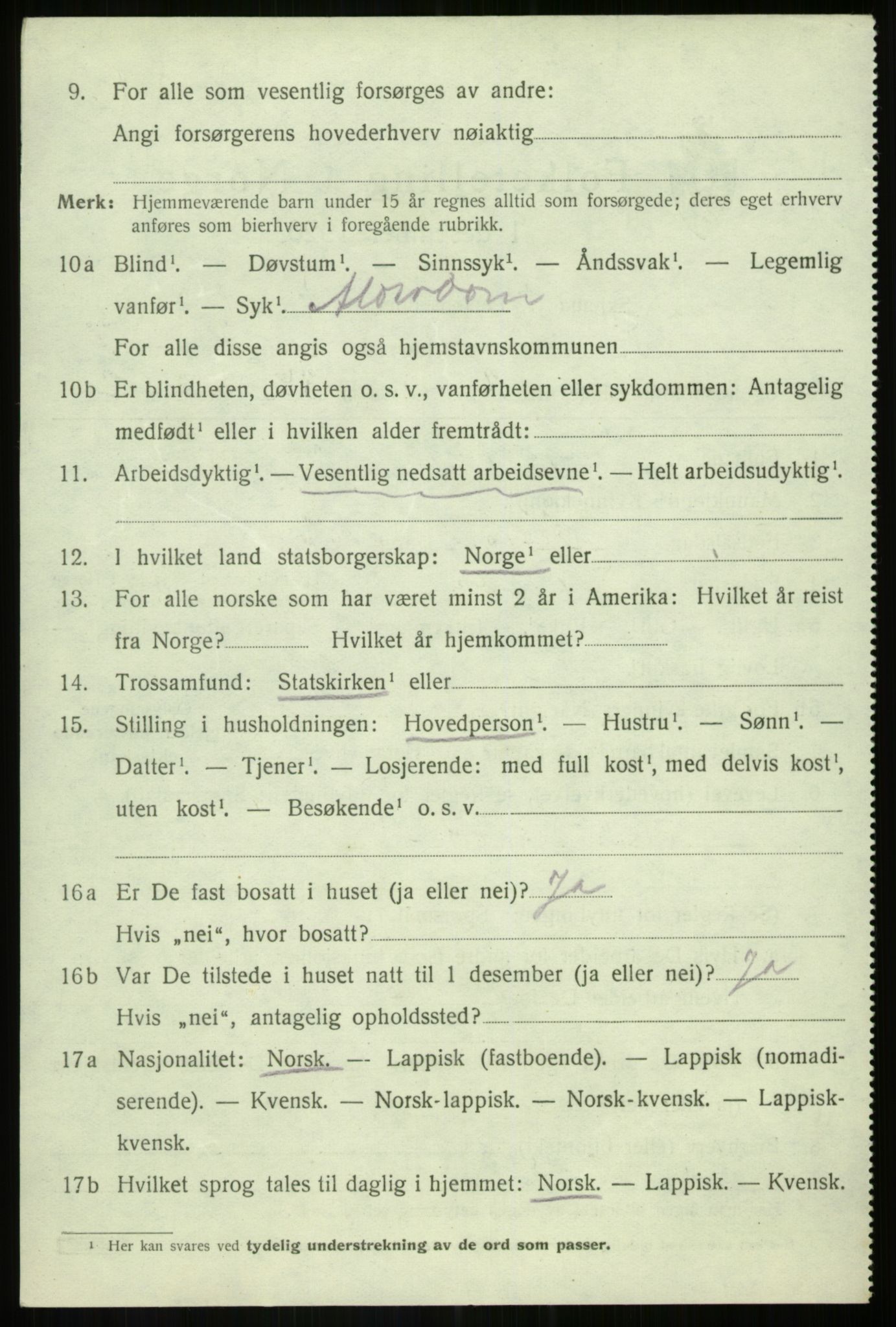 SATØ, 1920 census for Torsken, 1920, p. 3269