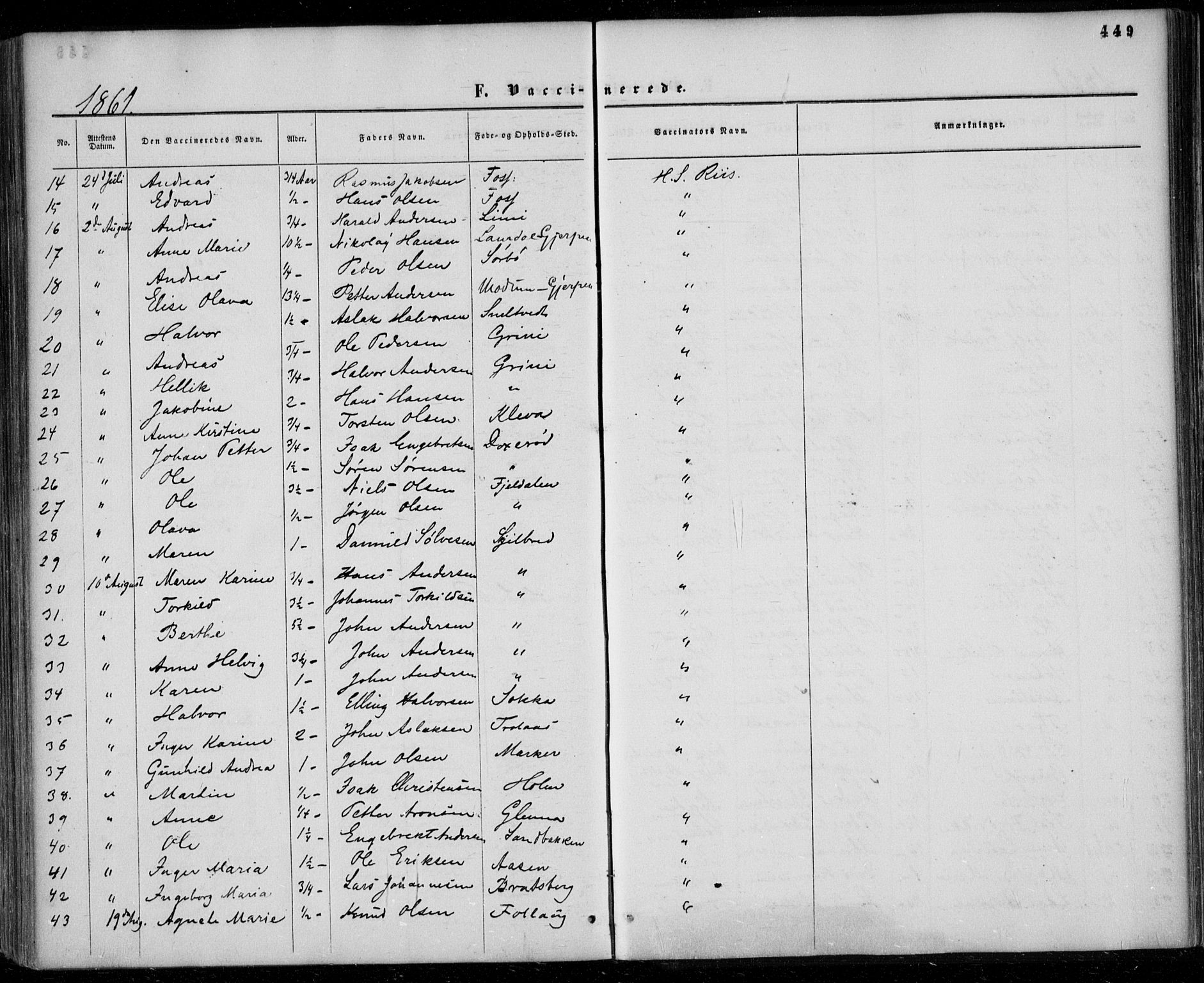 Gjerpen kirkebøker, SAKO/A-265/F/Fa/L0008b: Parish register (official) no. I 8B, 1857-1871, p. 449