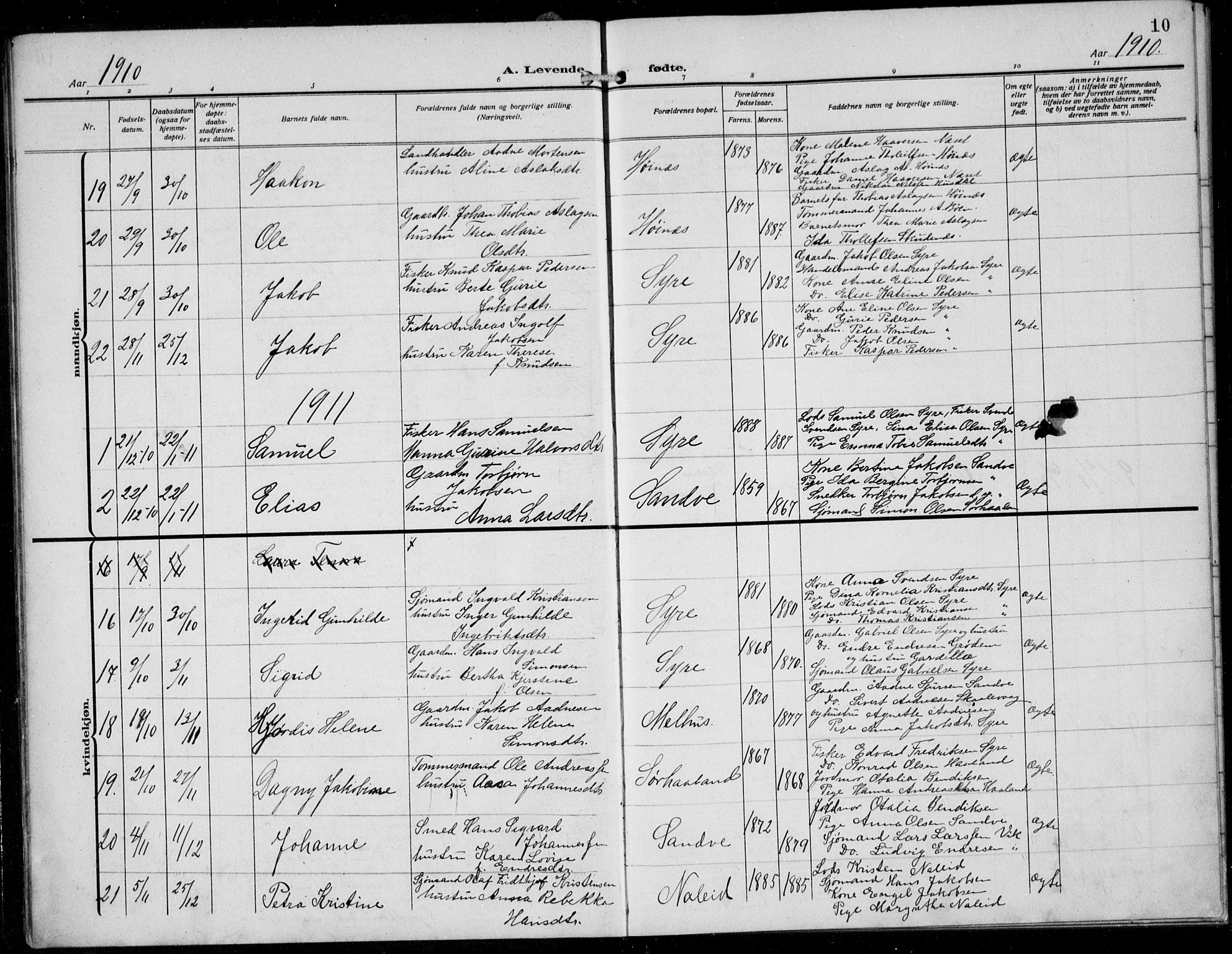 Skudenes sokneprestkontor, SAST/A -101849/H/Ha/Hab/L0009: Parish register (copy) no. B 9, 1908-1936, p. 10