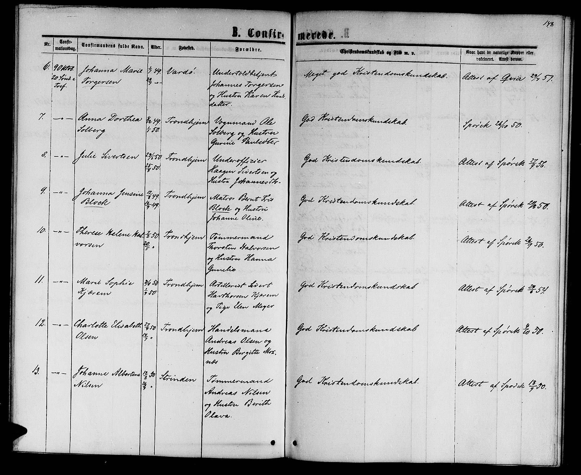 Ministerialprotokoller, klokkerbøker og fødselsregistre - Sør-Trøndelag, AV/SAT-A-1456/601/L0087: Parish register (copy) no. 601C05, 1864-1881, p. 148