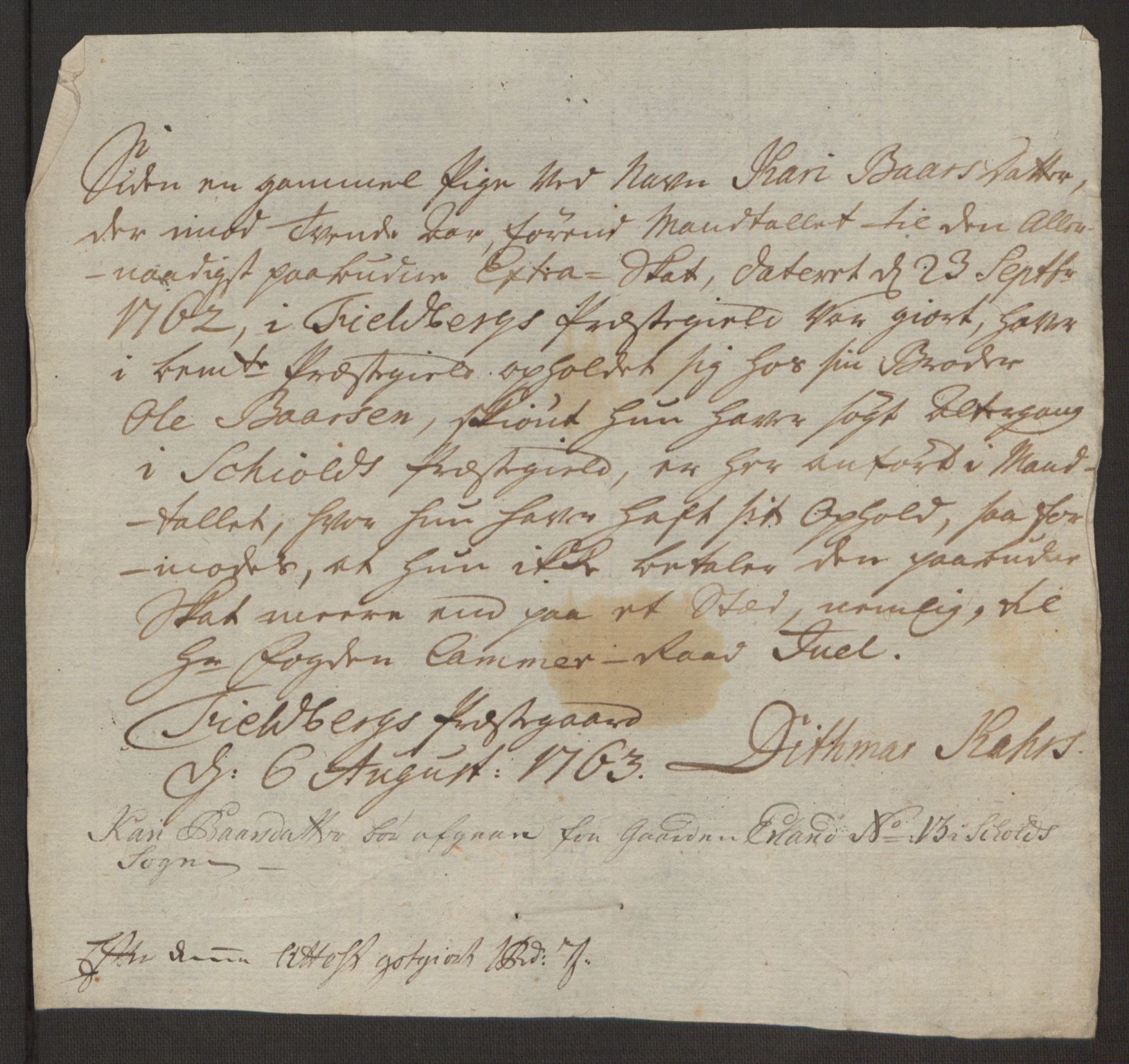 Rentekammeret inntil 1814, Reviderte regnskaper, Hovedkasseregnskaper, AV/RA-EA-4065/Rf/L0072b: Ekstraskatteregnskap, 1762, p. 255