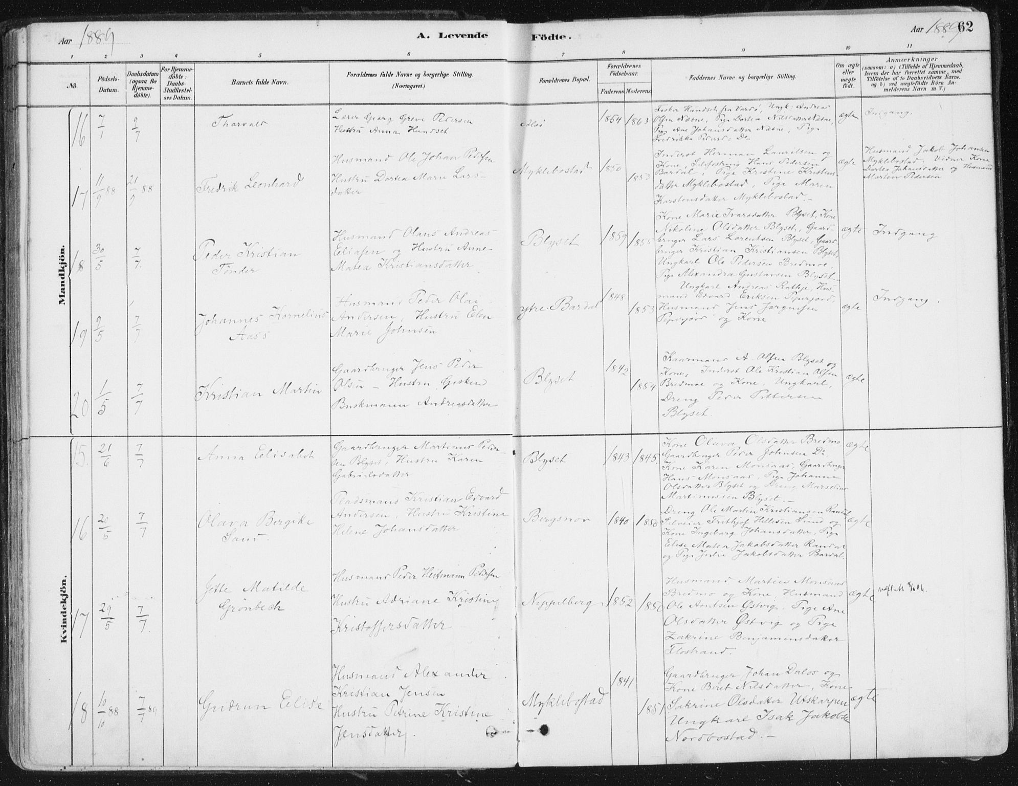 Ministerialprotokoller, klokkerbøker og fødselsregistre - Nordland, AV/SAT-A-1459/838/L0552: Parish register (official) no. 838A10, 1880-1910, p. 62