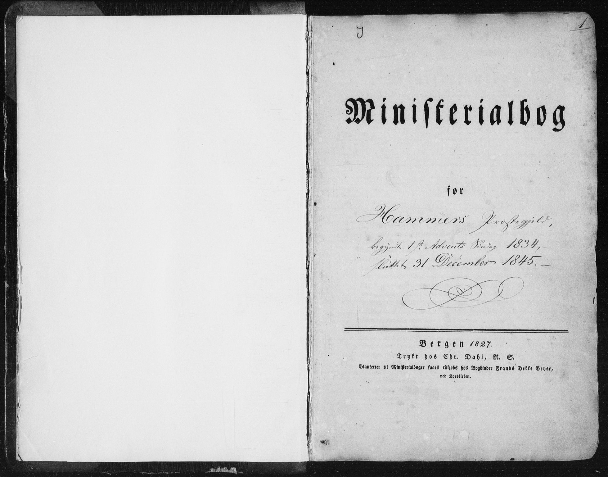 Hamre sokneprestembete, SAB/A-75501/H/Ha/Haa/Haaa/L0012: Parish register (official) no. A 12, 1834-1845, p. 1