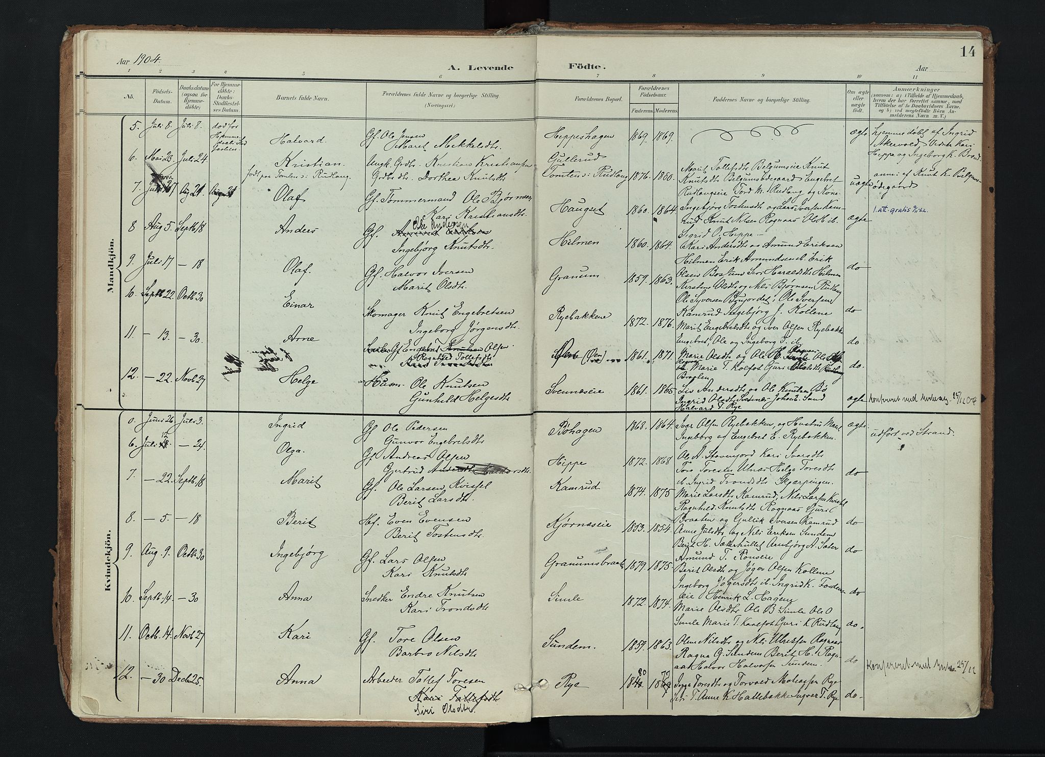 Nord-Aurdal prestekontor, SAH/PREST-132/H/Ha/Haa/L0017: Parish register (official) no. 17, 1897-1926, p. 14