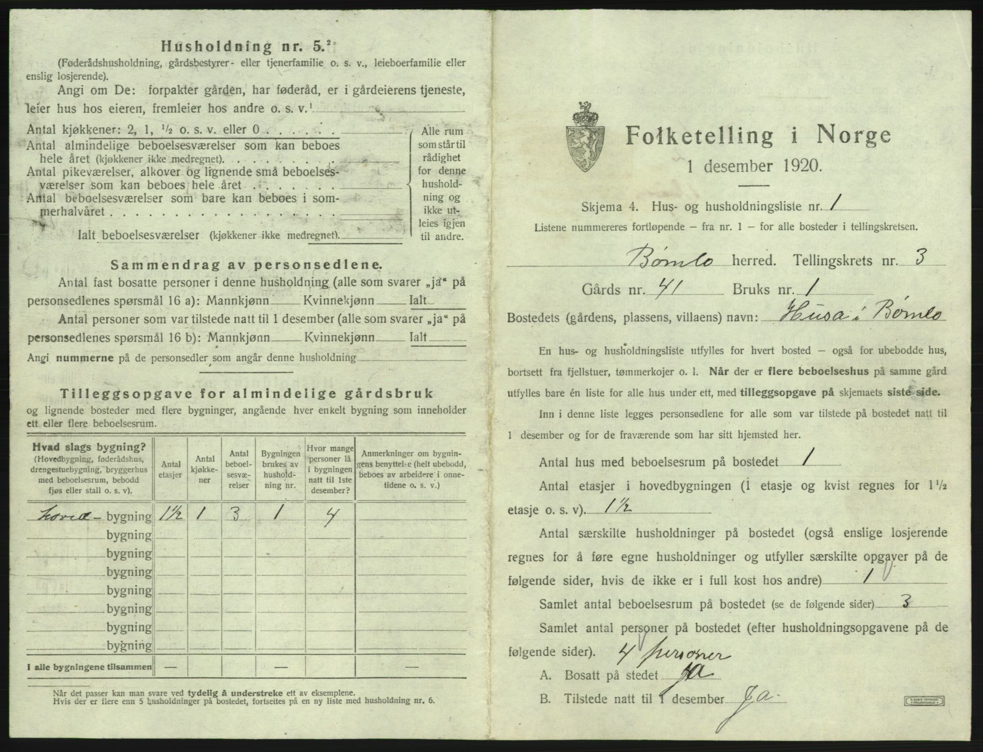 SAB, 1920 census for Bømlo, 1920, p. 358