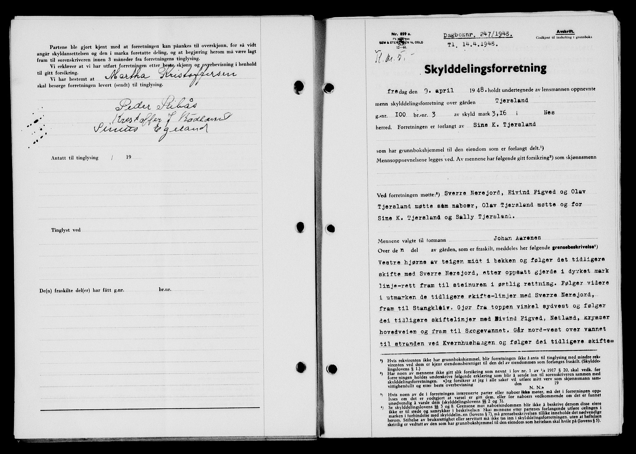 Flekkefjord sorenskriveri, SAK/1221-0001/G/Gb/Gba/L0063: Mortgage book no. A-11, 1947-1948, Diary no: : 247/1948
