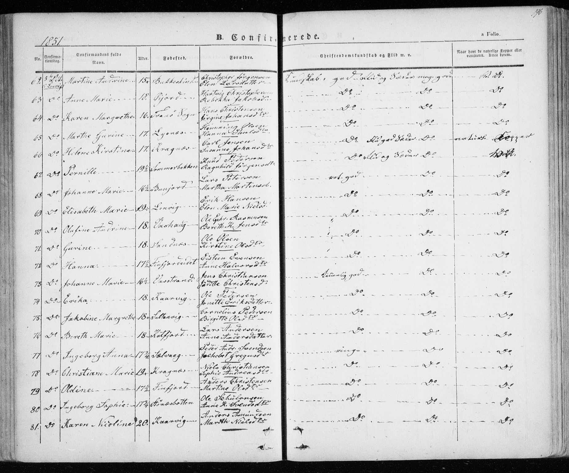 Lenvik sokneprestembete, SATØ/S-1310/H/Ha/Haa/L0006kirke: Parish register (official) no. 6, 1845-1854, p. 196