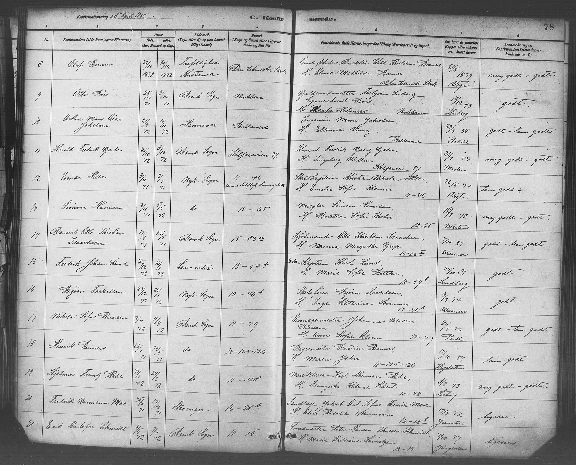 Domkirken sokneprestembete, SAB/A-74801/H/Haa/L0030: Parish register (official) no. C 5, 1880-1898, p. 78