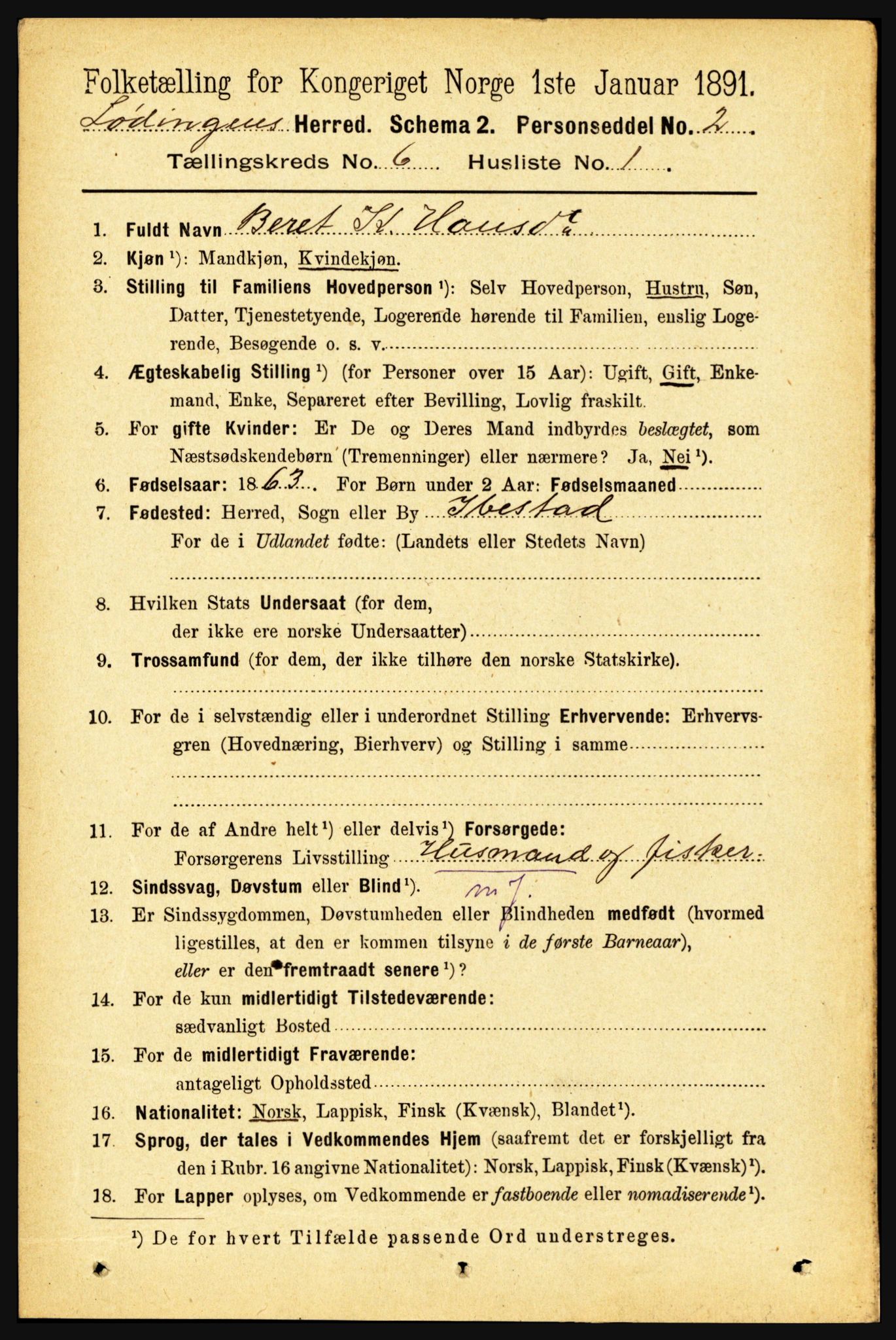 RA, 1891 census for 1851 Lødingen, 1891, p. 2758