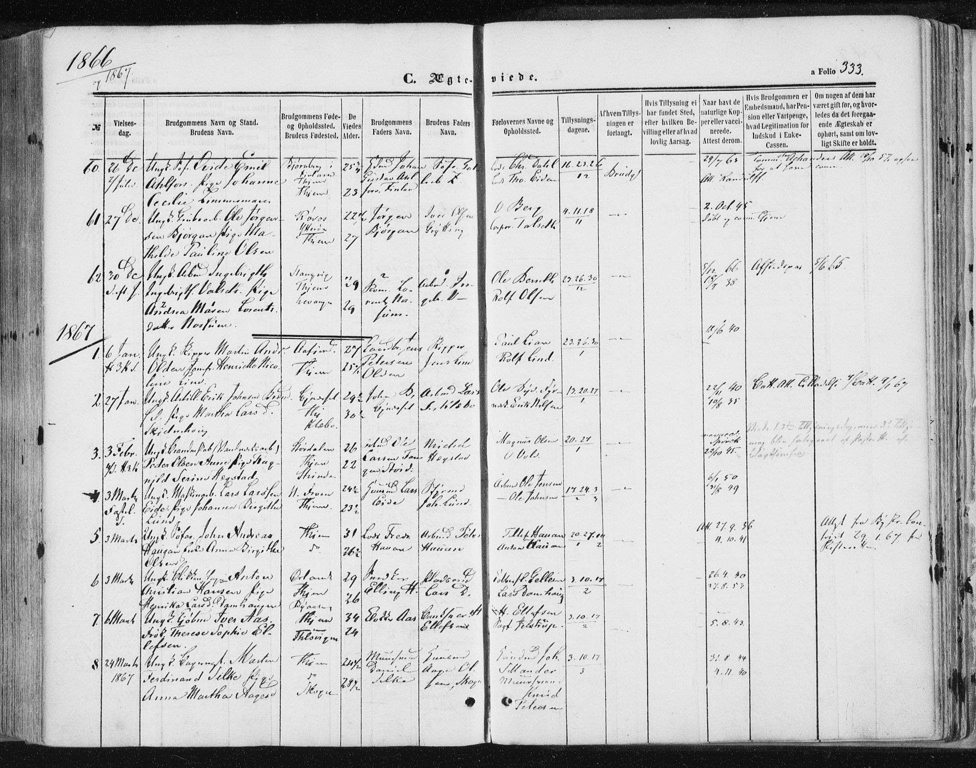 Ministerialprotokoller, klokkerbøker og fødselsregistre - Sør-Trøndelag, SAT/A-1456/602/L0115: Parish register (official) no. 602A13, 1860-1872, p. 333