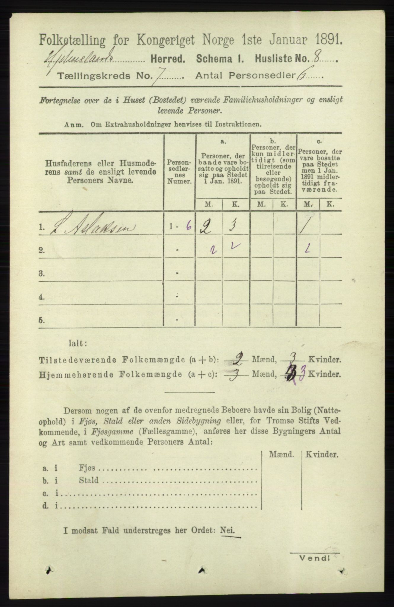 RA, 1891 census for 1133 Hjelmeland, 1891, p. 1872