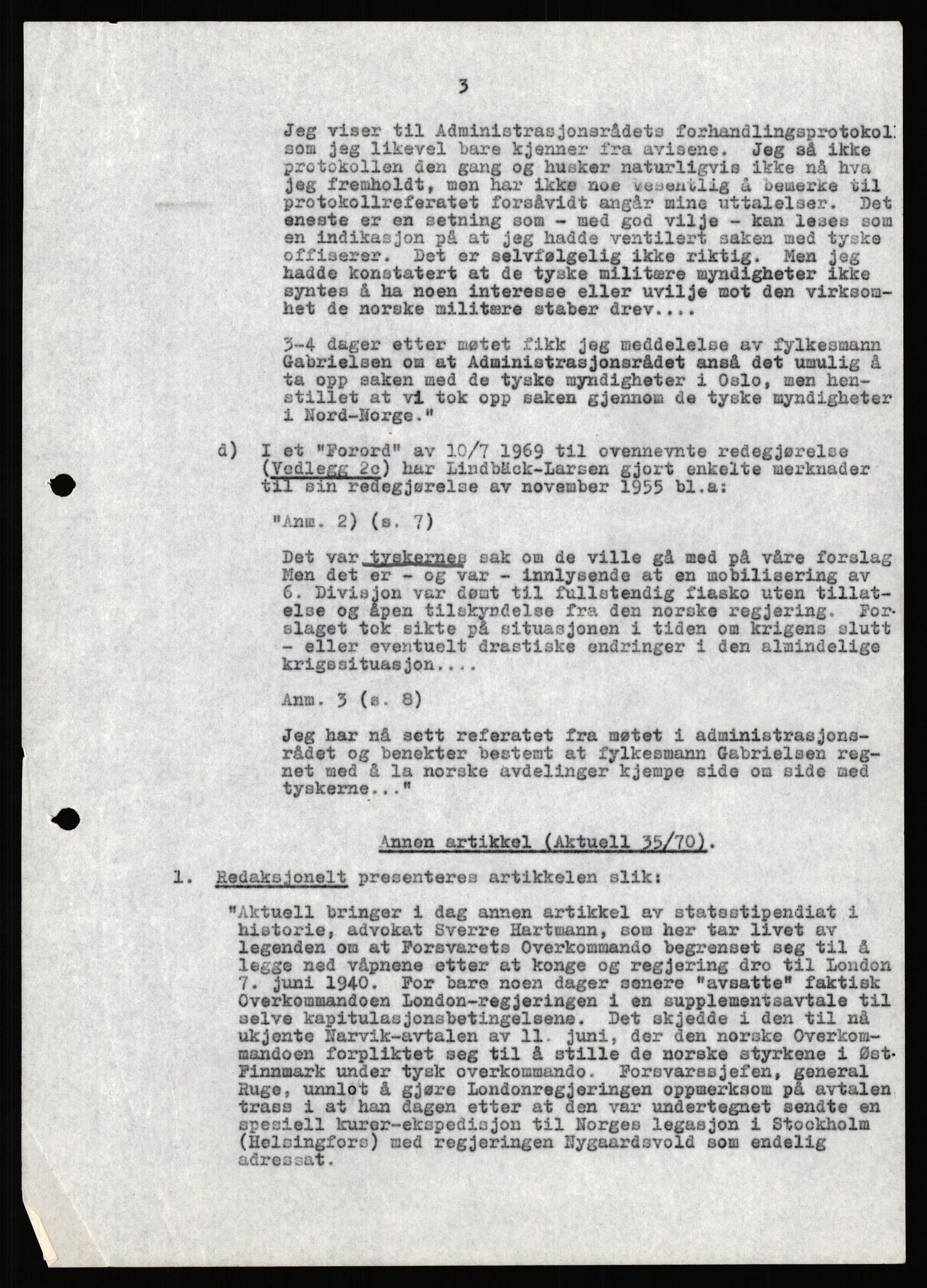 Forsvaret, Forsvarets krigshistoriske avdeling, RA/RAFA-2017/Y/Yf/L0199: II-C-11-2101  -  Kapitulasjonen i 1940, 1940-1971, p. 335