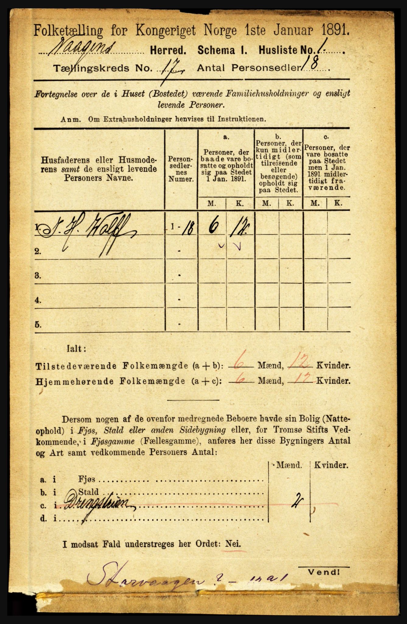 RA, 1891 census for 1865 Vågan, 1891, p. 4891