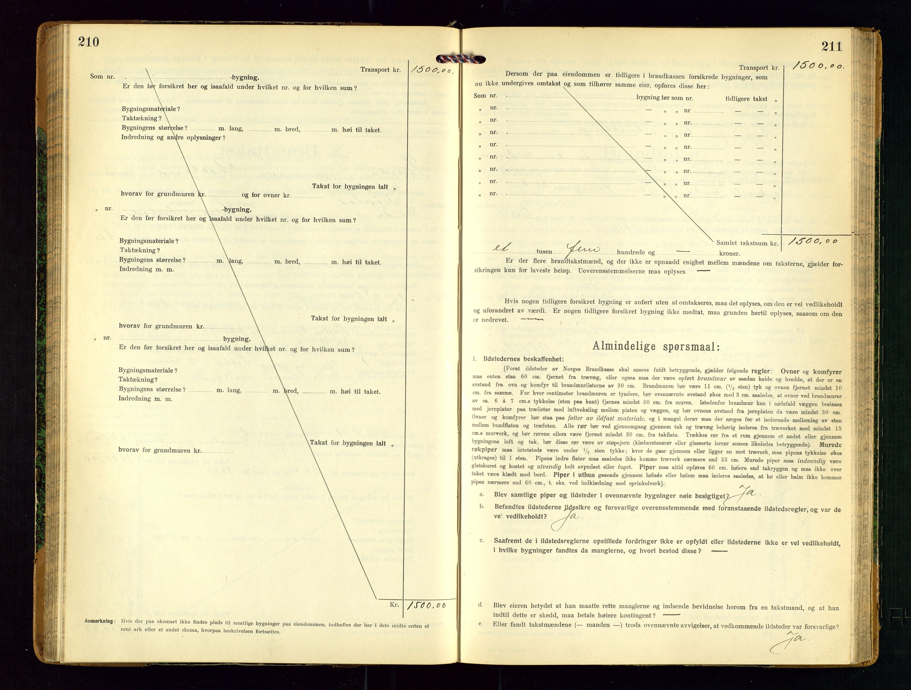 Sauda lensmannskontor, AV/SAST-A-100177/Gob/L0002: Branntakstprotokoll - skjematakst, 1916-1928, p. 210-211