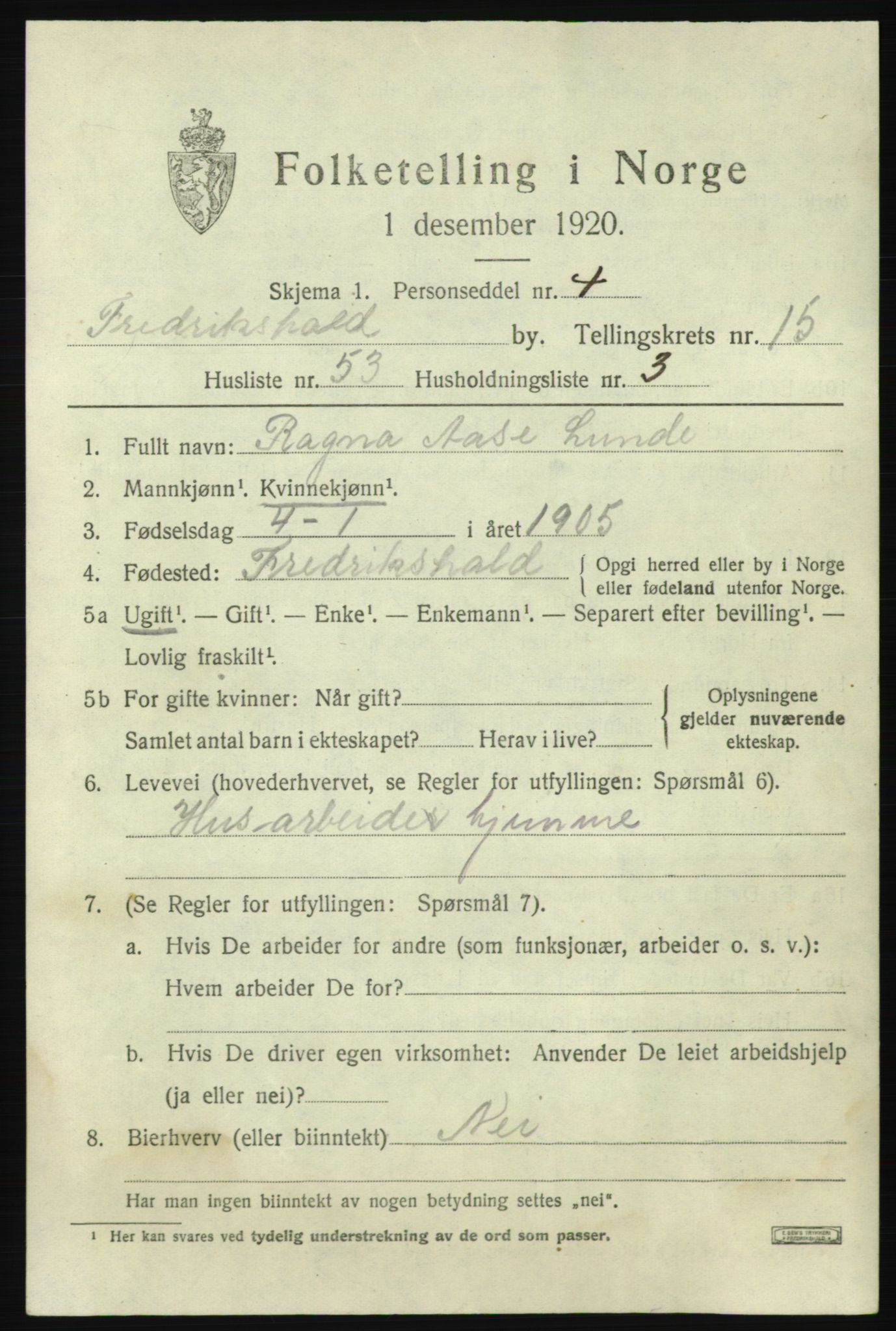 SAO, 1920 census for Fredrikshald, 1920, p. 24410