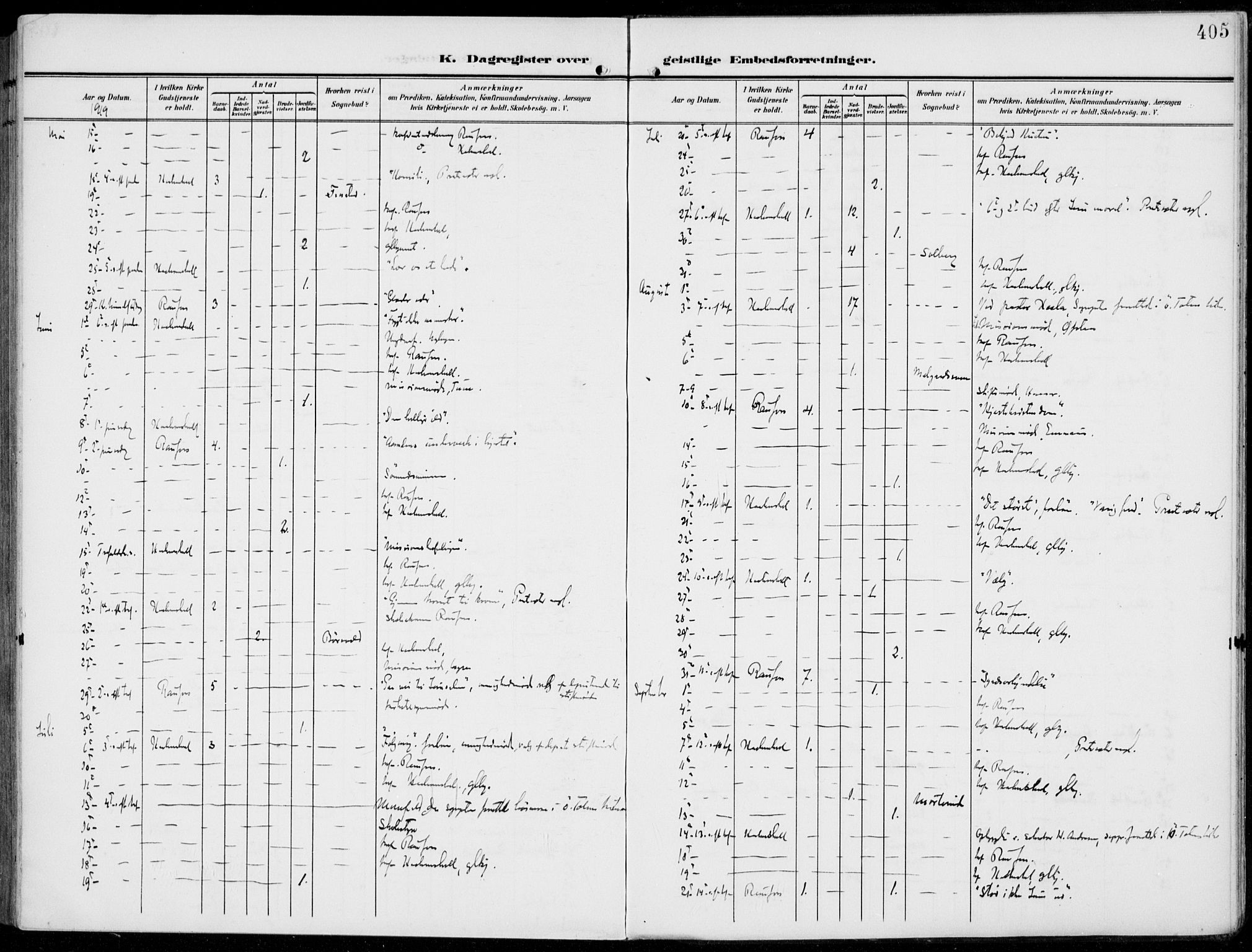 Vestre Toten prestekontor, AV/SAH-PREST-108/H/Ha/Haa/L0014: Parish register (official) no. 14, 1907-1920, p. 405