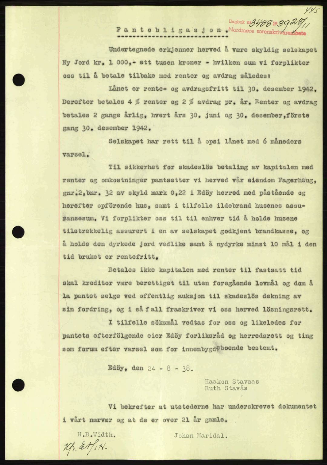 Nordmøre sorenskriveri, AV/SAT-A-4132/1/2/2Ca: Mortgage book no. B86, 1939-1940, Diary no: : 3488/1939