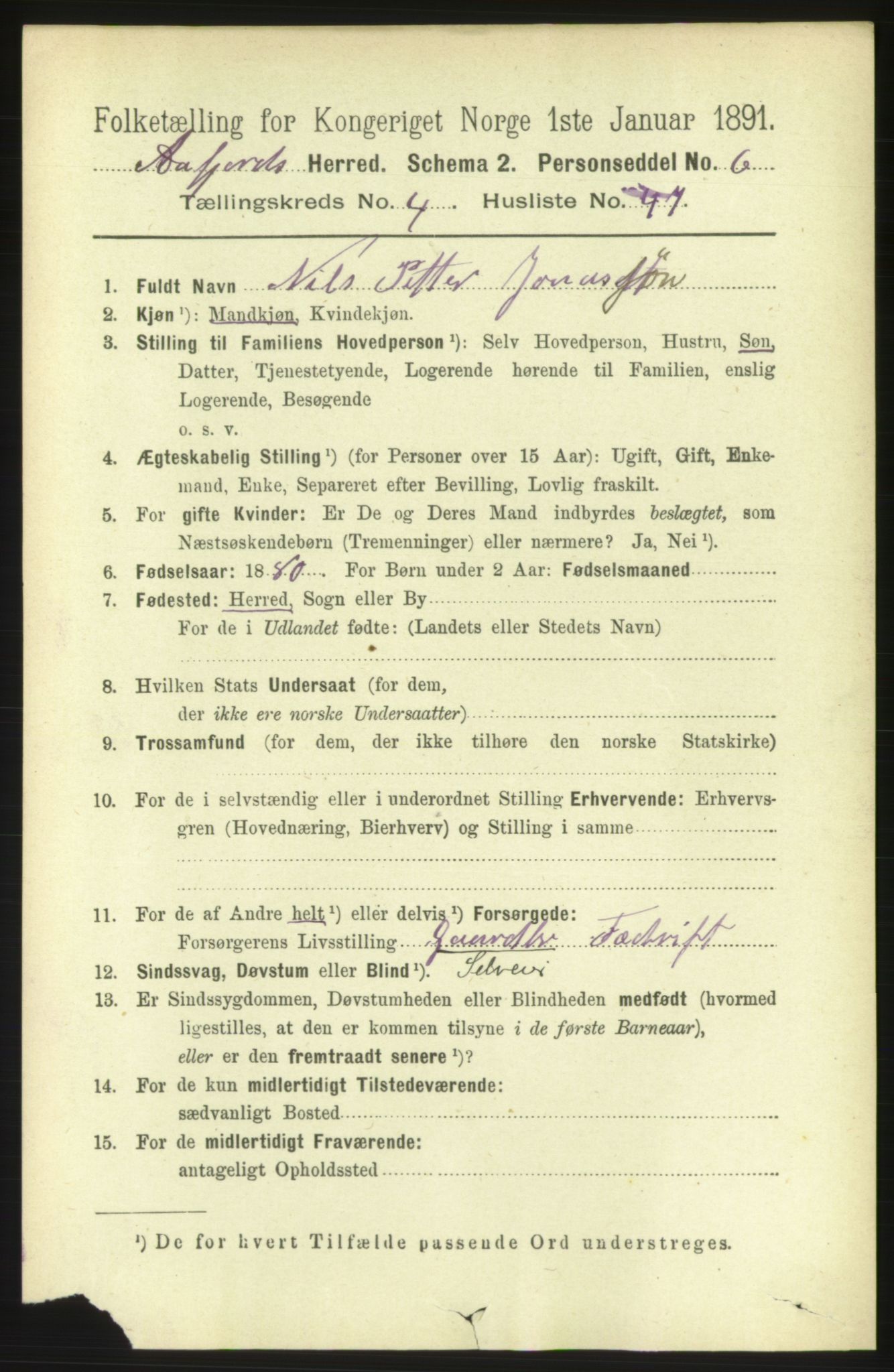 RA, 1891 census for 1630 Åfjord, 1891, p. 1147