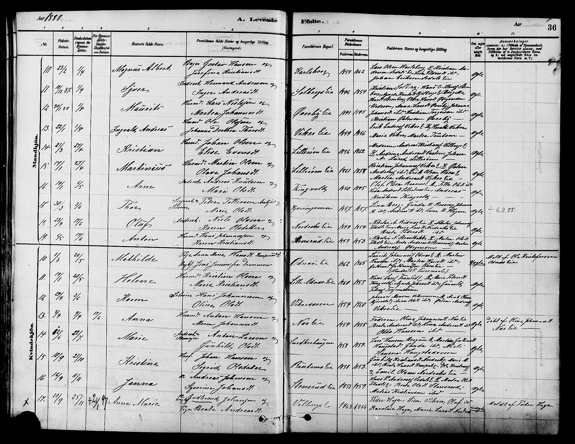 Søndre Land prestekontor, AV/SAH-PREST-122/K/L0002: Parish register (official) no. 2, 1878-1894, p. 36