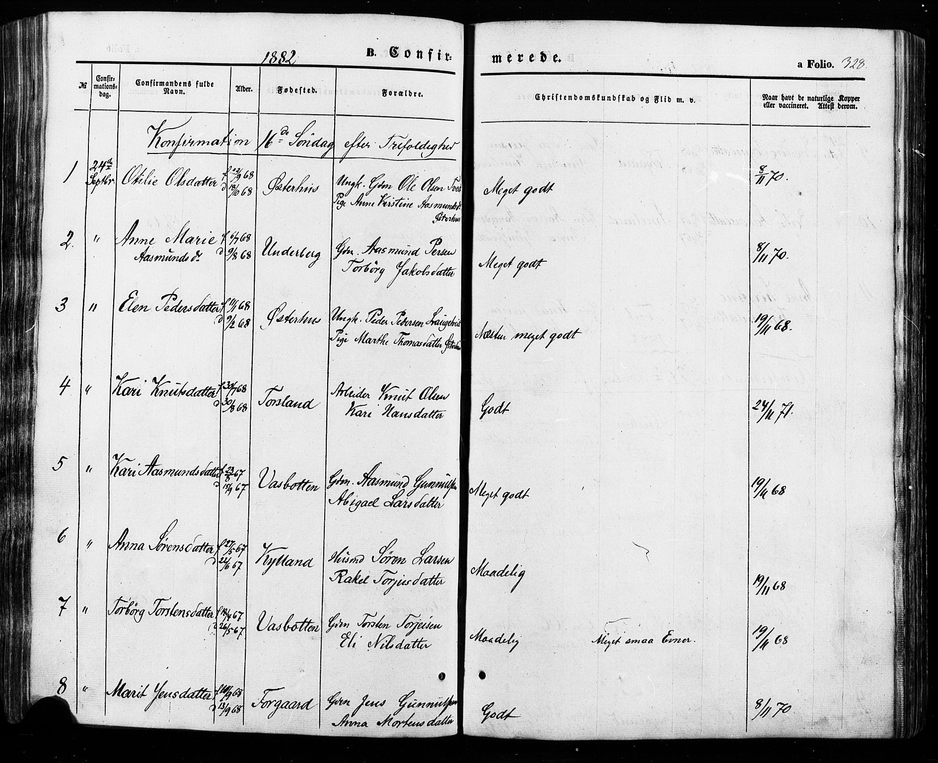 Åseral sokneprestkontor, SAK/1111-0051/F/Fa/L0002: Parish register (official) no. A 2, 1854-1884, p. 328