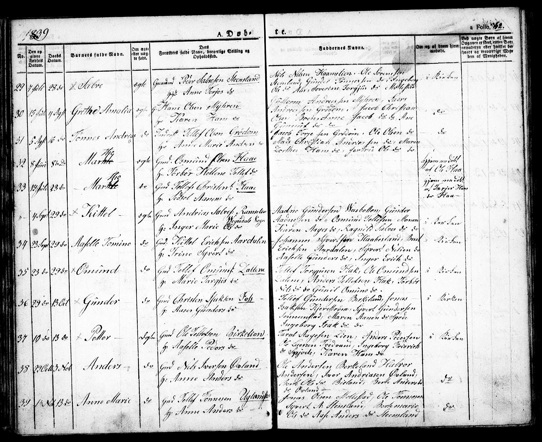 Birkenes sokneprestkontor, AV/SAK-1111-0004/F/Fa/L0001: Parish register (official) no. A 1, 1829-1849, p. 42