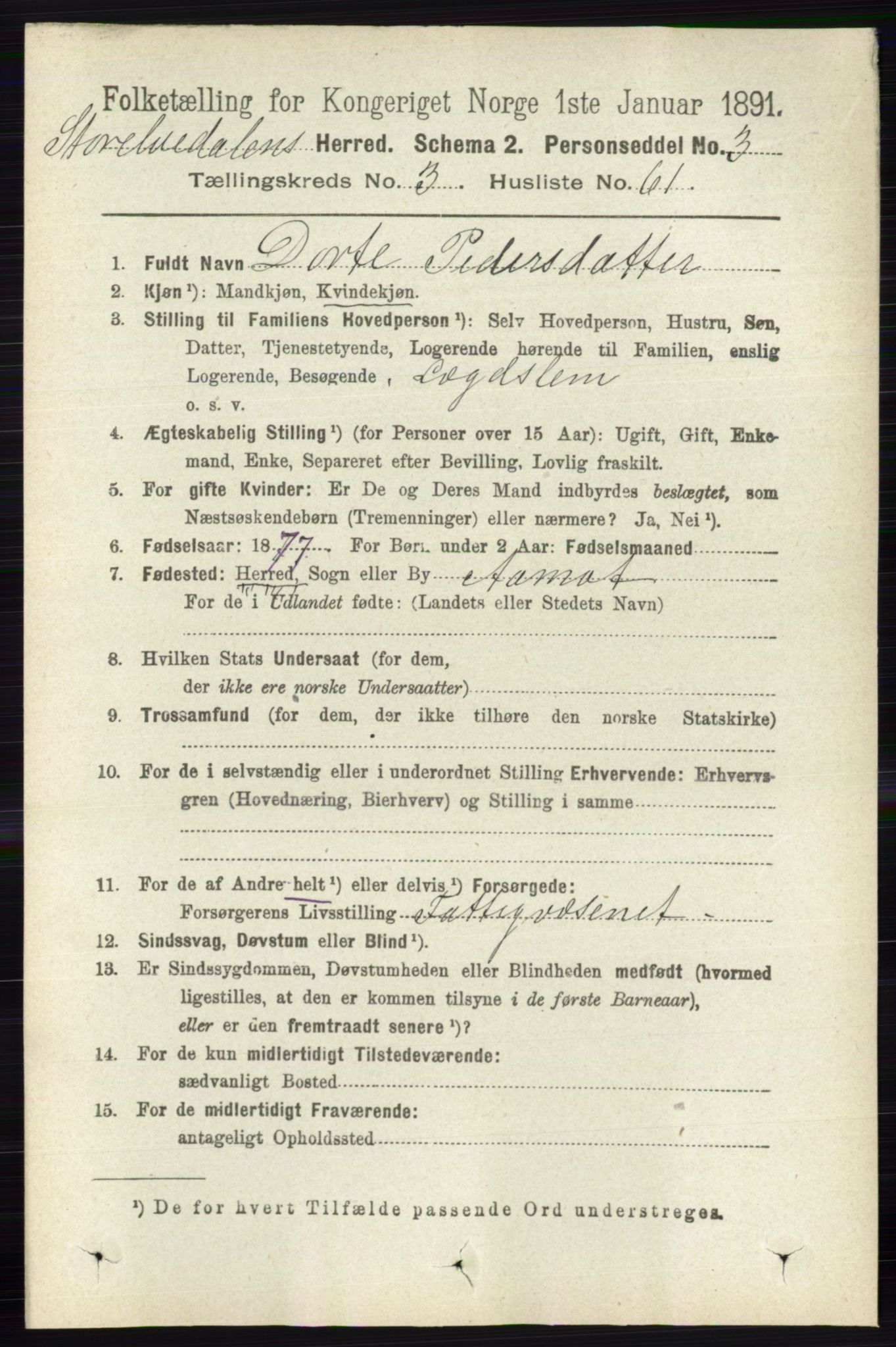RA, 1891 census for 0430 Stor-Elvdal, 1891, p. 1279