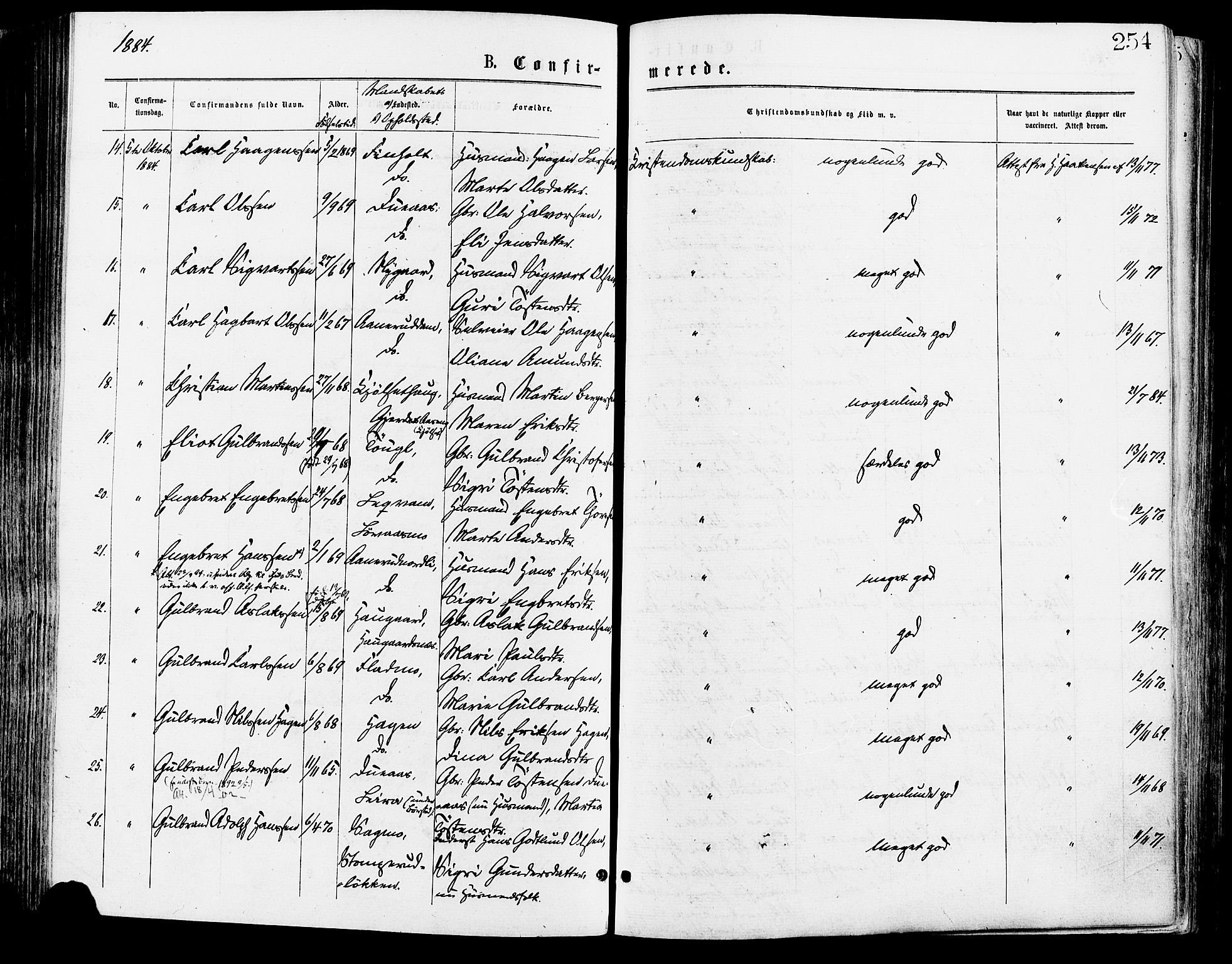 Sør-Odal prestekontor, AV/SAH-PREST-030/H/Ha/Haa/L0005: Parish register (official) no. 5, 1876-1885, p. 254