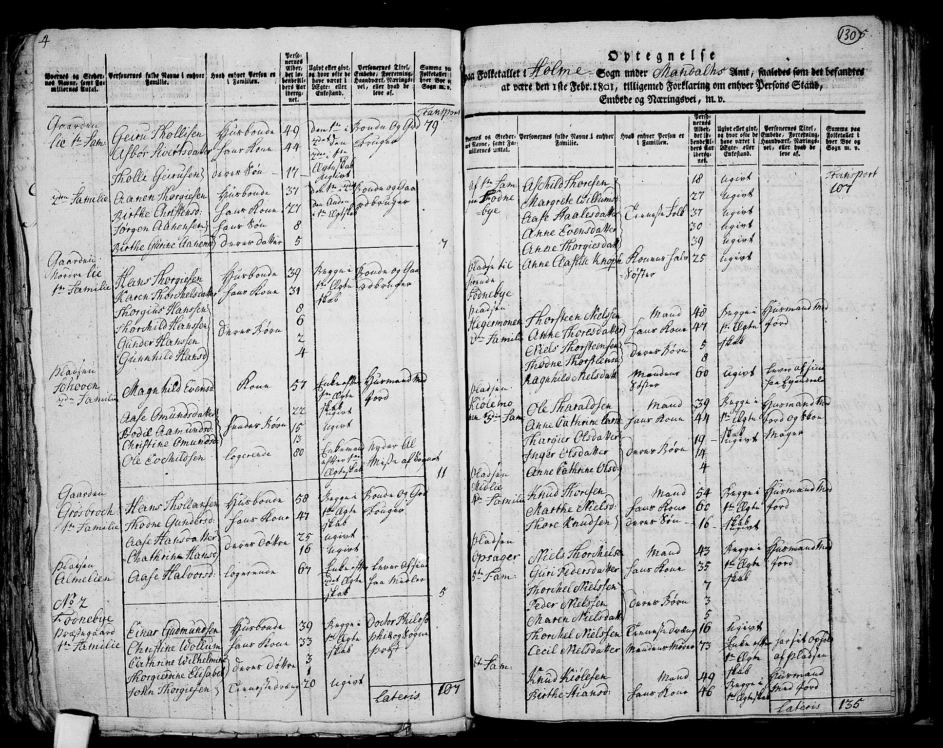 RA, 1801 census for 1020P Holum, 1801, p. 129b-130a