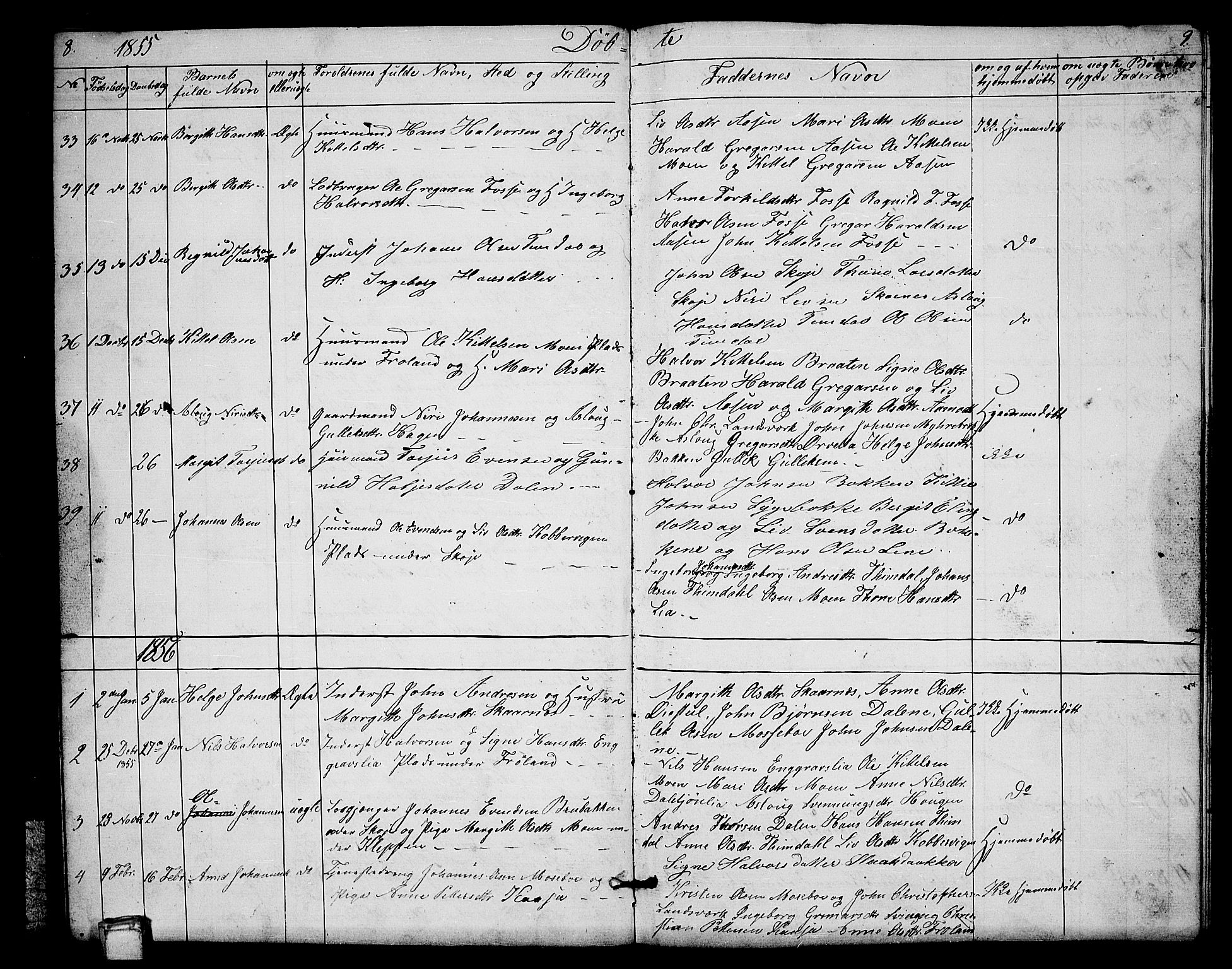 Hjartdal kirkebøker, AV/SAKO-A-270/G/Gb/L0002: Parish register (copy) no. II 2, 1854-1884, p. 8-9