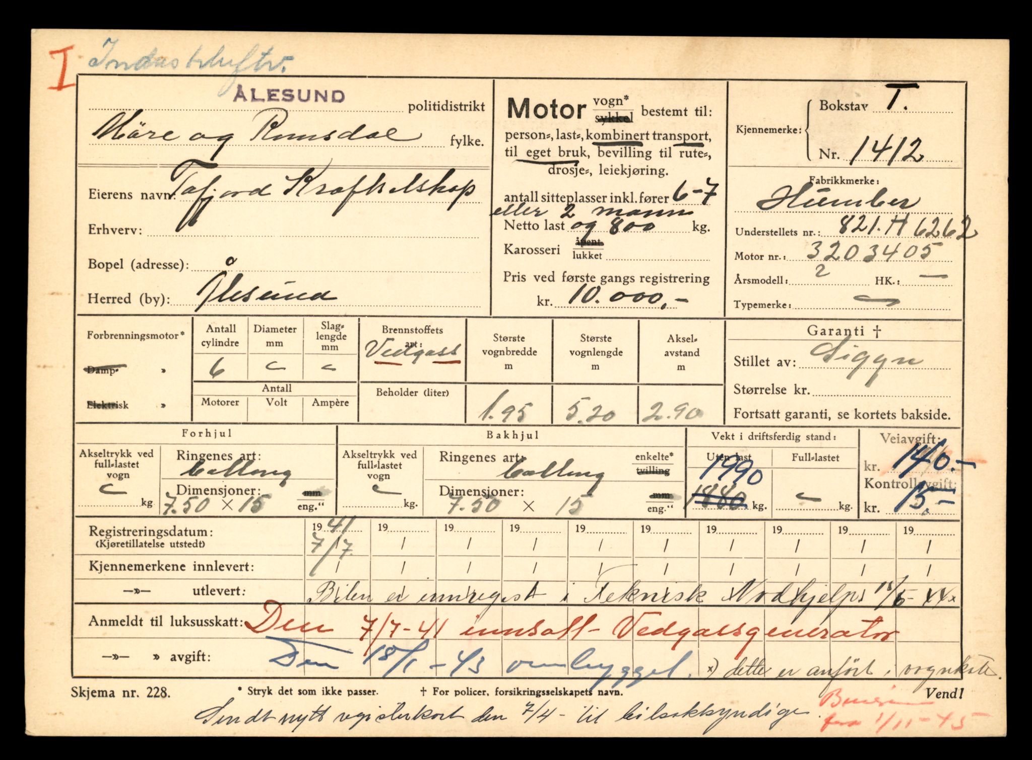 Møre og Romsdal vegkontor - Ålesund trafikkstasjon, AV/SAT-A-4099/F/Fe/L0012: Registreringskort for kjøretøy T 1290 - T 1450, 1927-1998, p. 2716