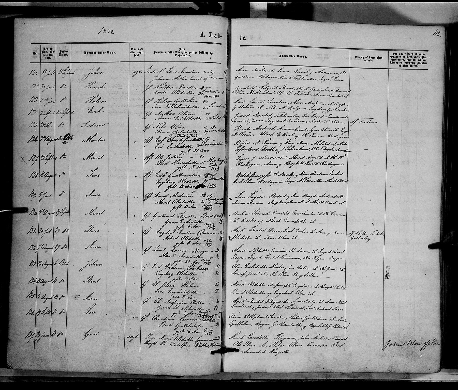 Nord-Aurdal prestekontor, SAH/PREST-132/H/Ha/Haa/L0008: Parish register (official) no. 8, 1863-1875, p. 118