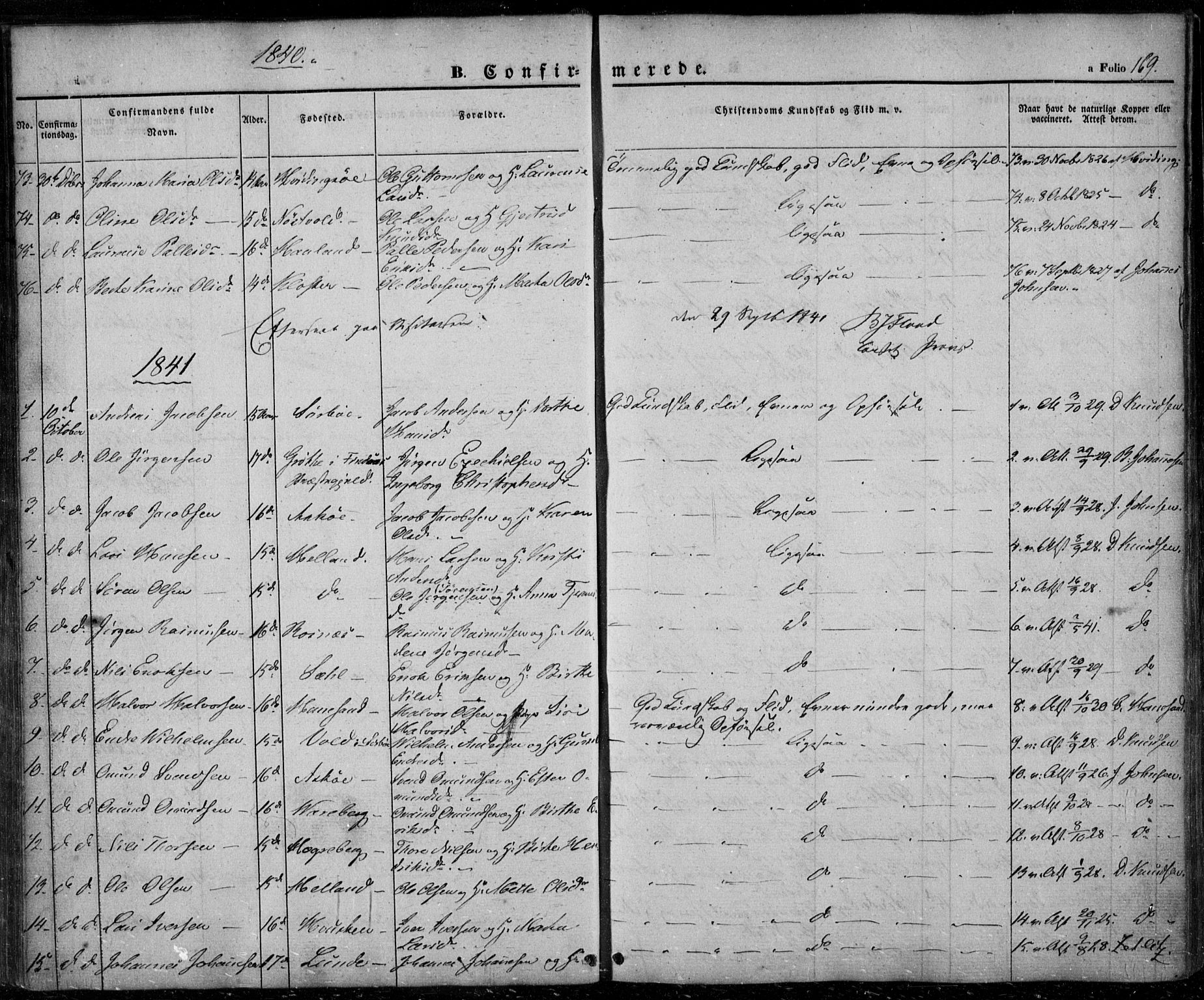 Rennesøy sokneprestkontor, SAST/A -101827/H/Ha/Haa/L0005: Parish register (official) no. A 5, 1838-1859, p. 169