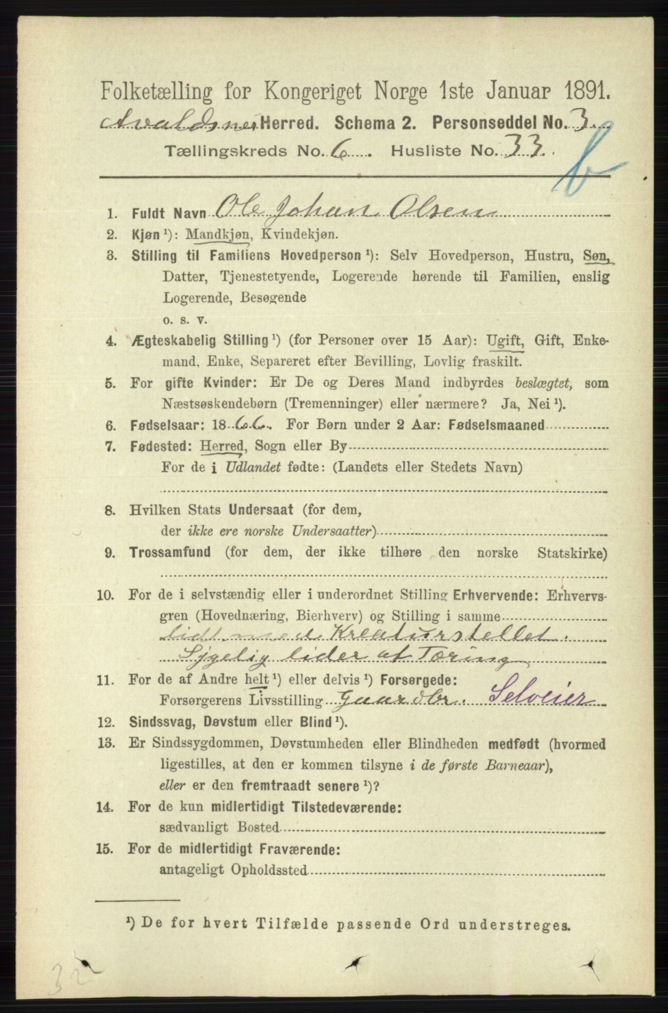 RA, 1891 census for 1147 Avaldsnes, 1891, p. 3423