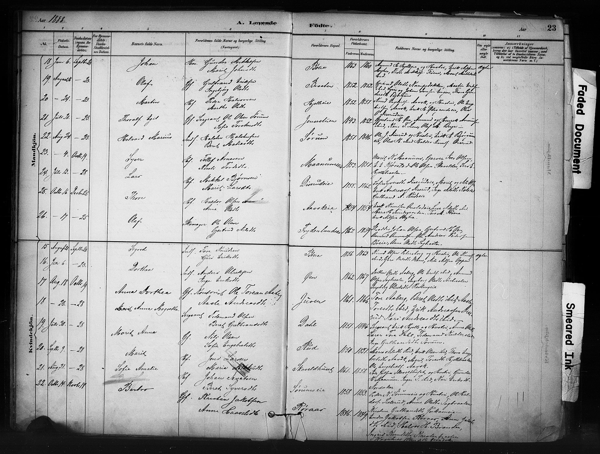 Nord-Aurdal prestekontor, SAH/PREST-132/H/Ha/Haa/L0013: Parish register (official) no. 13, 1883-1895, p. 23