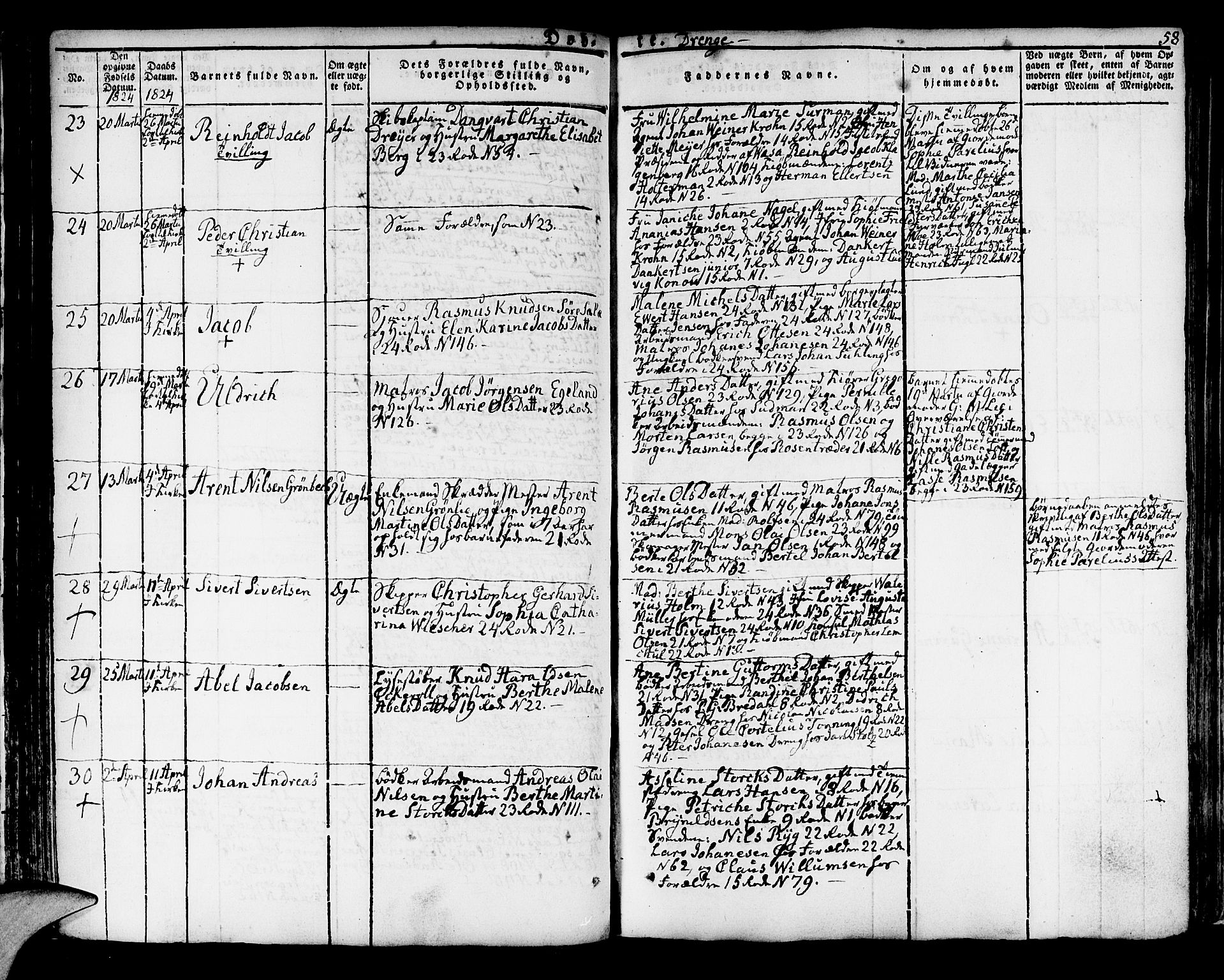 Korskirken sokneprestembete, AV/SAB-A-76101/H/Hab: Parish register (copy) no. A 3, 1821-1831, p. 58