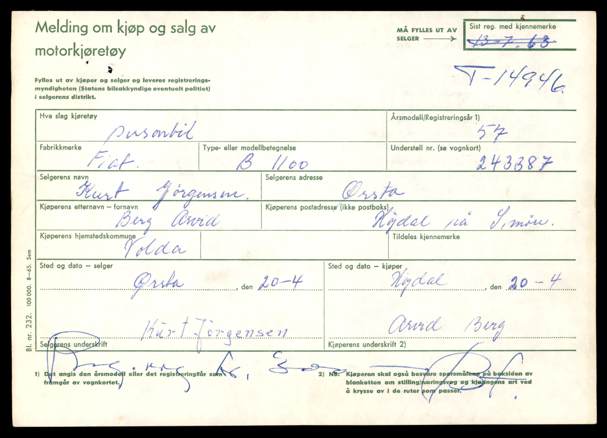 Møre og Romsdal vegkontor - Ålesund trafikkstasjon, AV/SAT-A-4099/F/Fe/L0049: Registreringskort for kjøretøy T 14864 - T 18613, 1927-1998, p. 1911