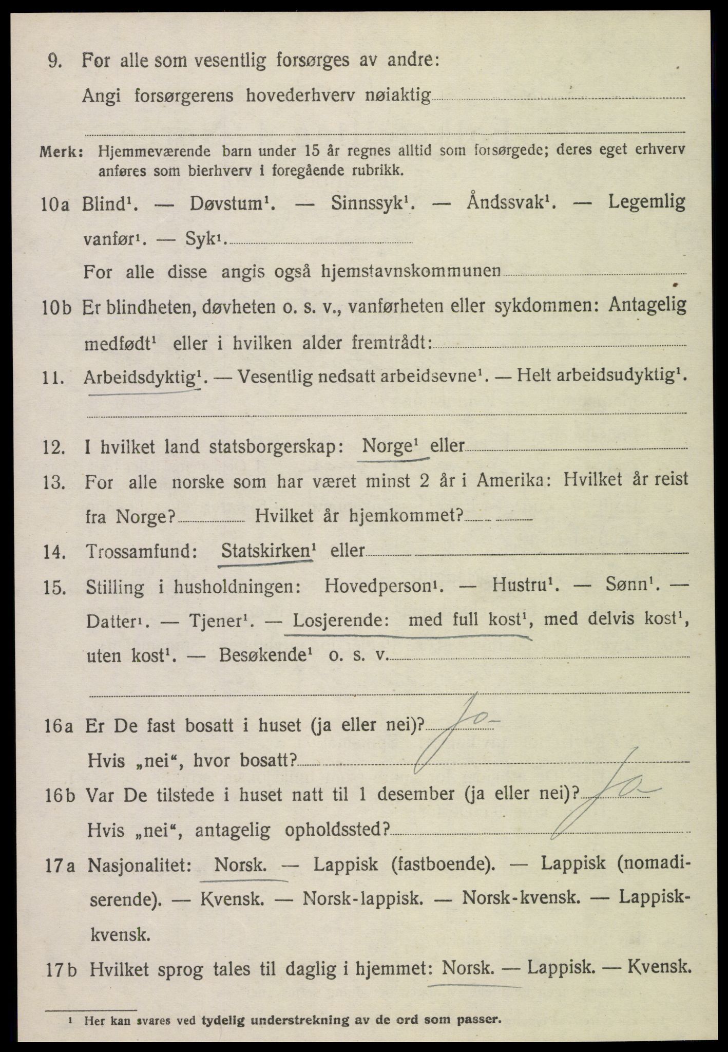 SAT, 1920 census for Sandvollan, 1920, p. 646