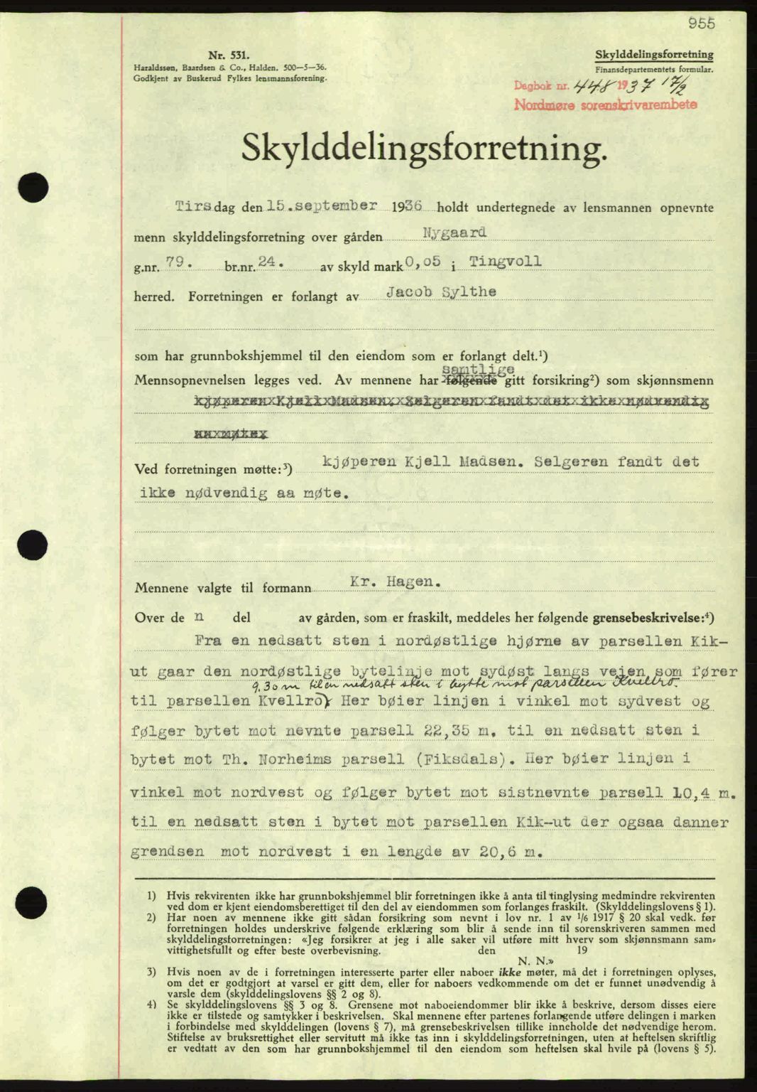 Nordmøre sorenskriveri, AV/SAT-A-4132/1/2/2Ca: Mortgage book no. A80, 1936-1937, Diary no: : 448/1937