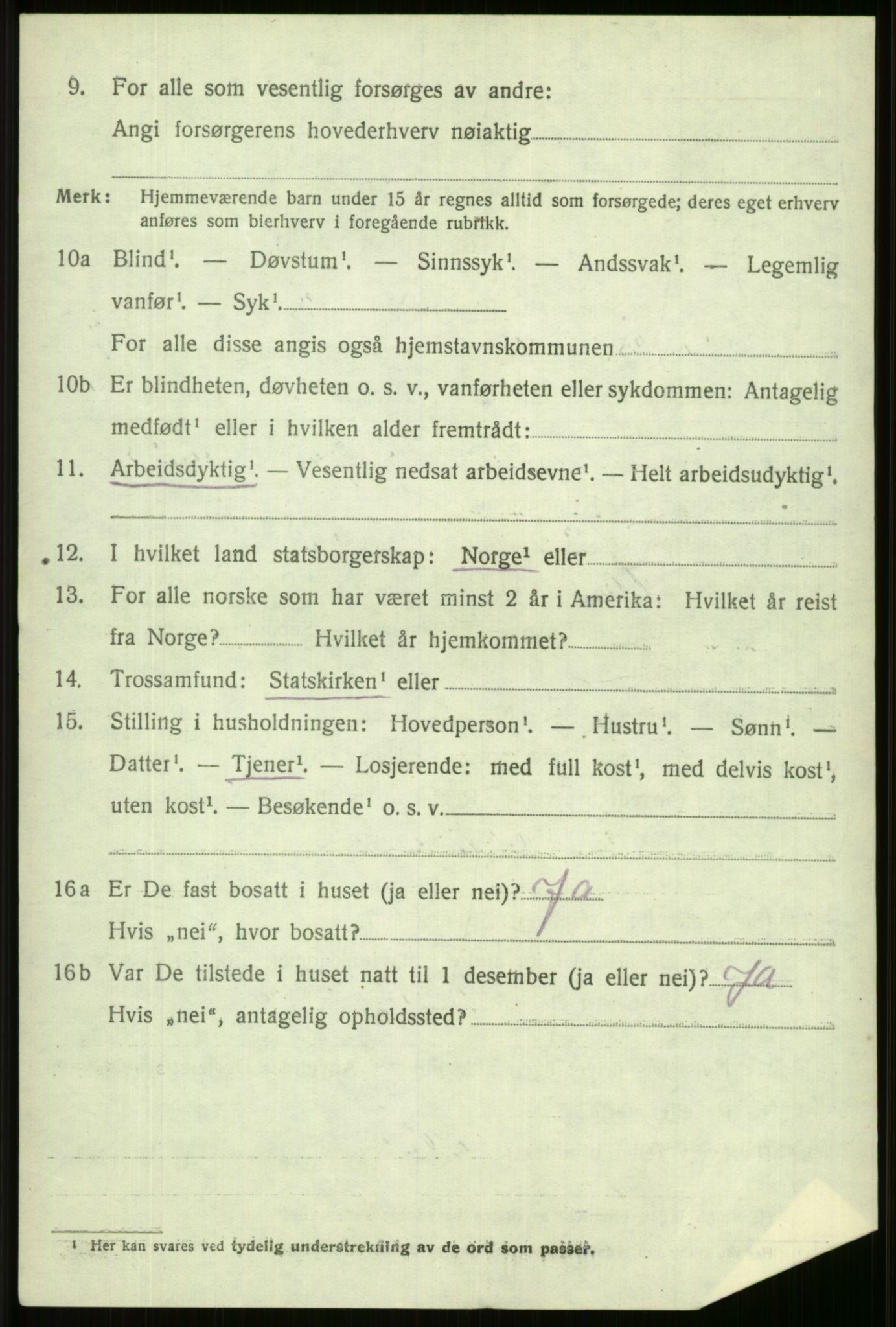 SAB, 1920 census for Vossestrand, 1920, p. 4219