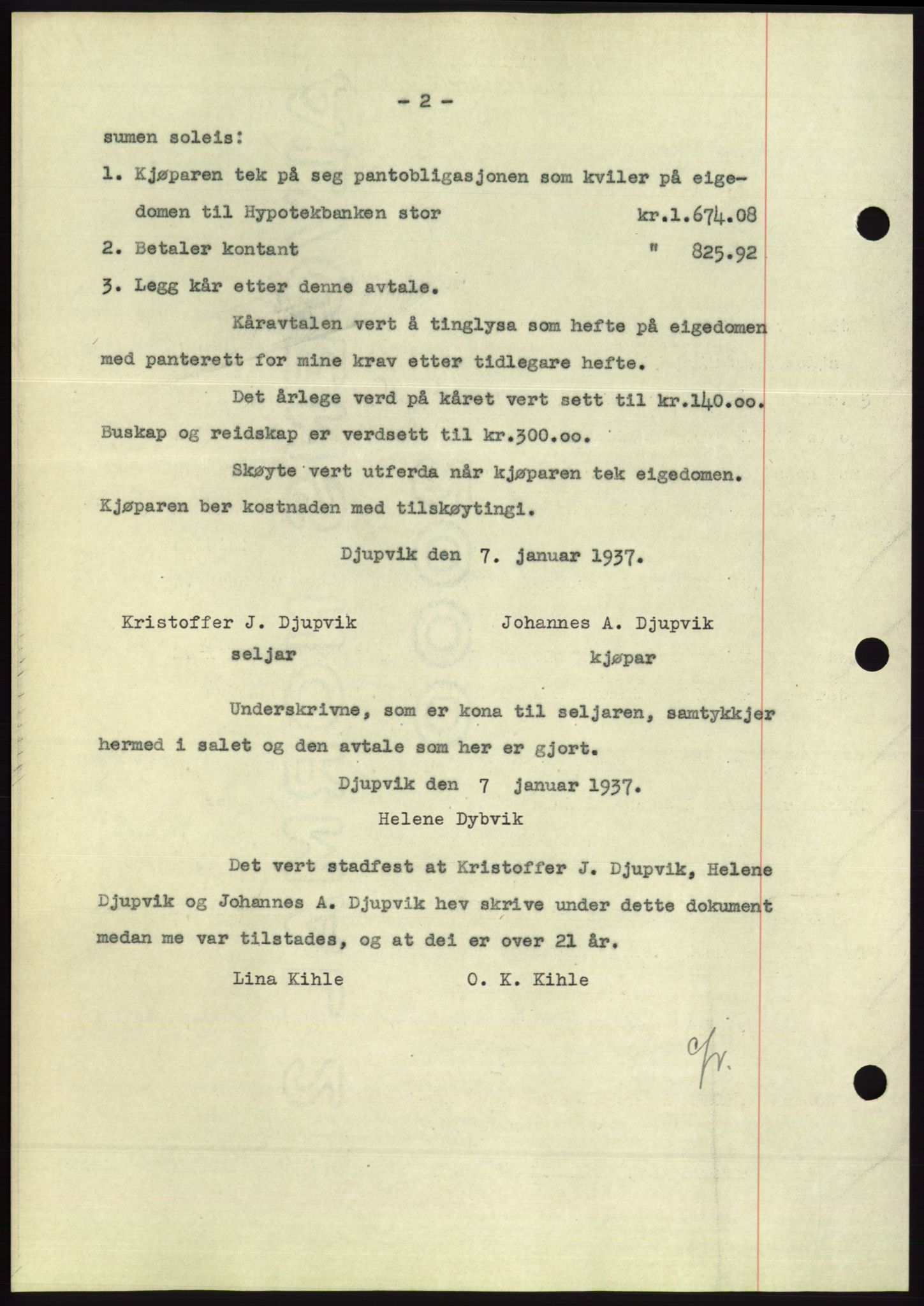 Søre Sunnmøre sorenskriveri, SAT/A-4122/1/2/2C/L0062: Mortgage book no. 56, 1936-1937, Diary no: : 27/1937