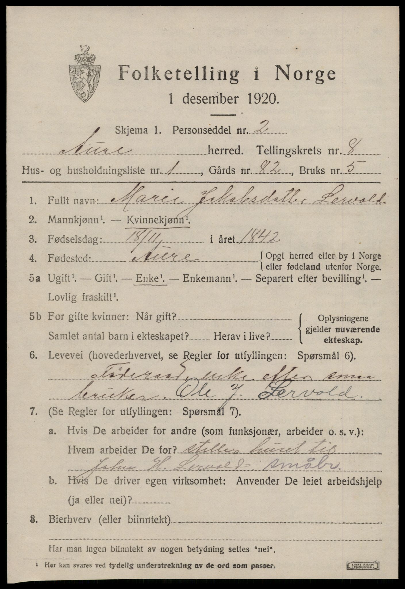 SAT, 1920 census for Aure, 1920, p. 3132