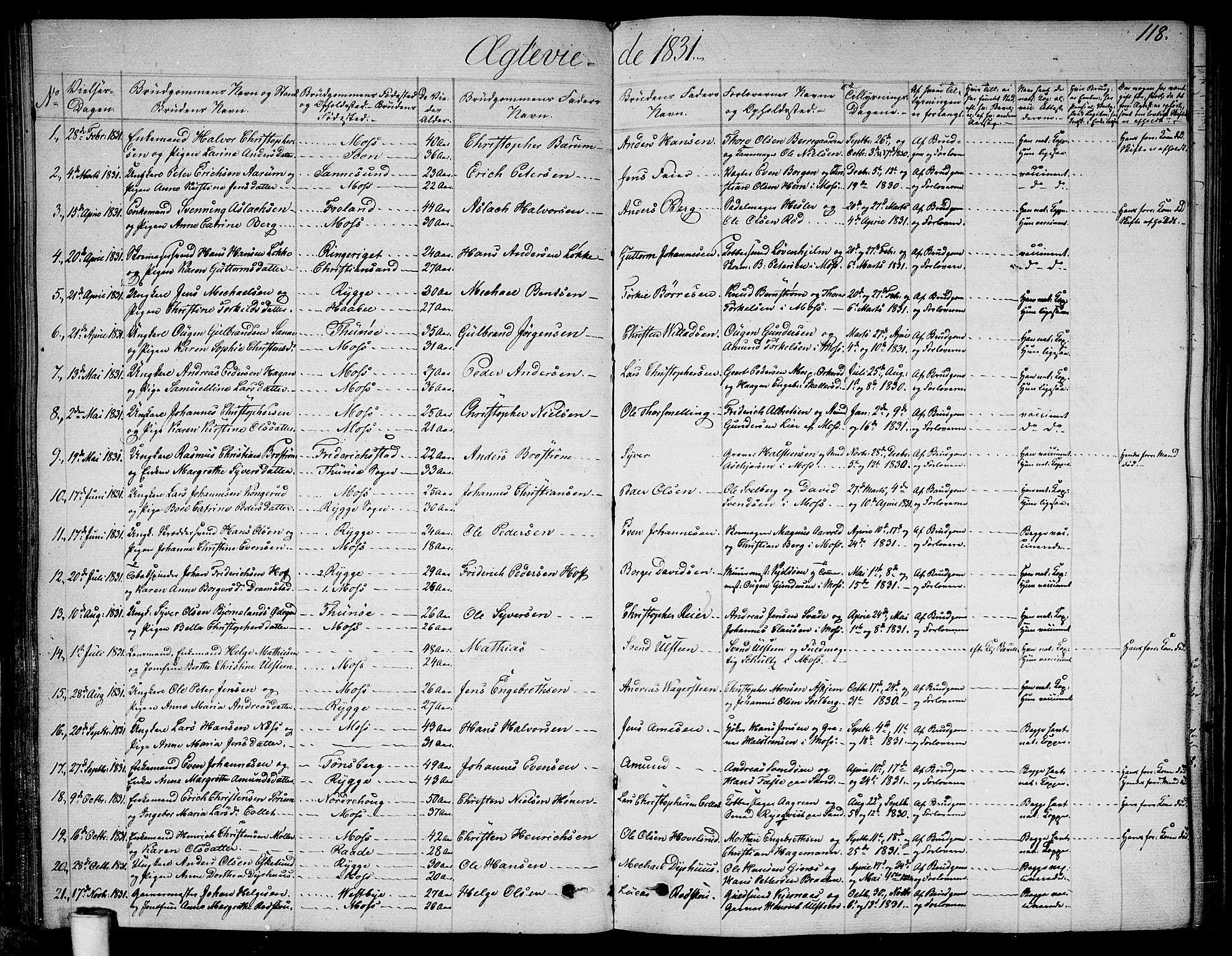 Moss prestekontor Kirkebøker, AV/SAO-A-2003/F/Fa/L0006: Parish register (official) no. I 6, 1829-1844, p. 118