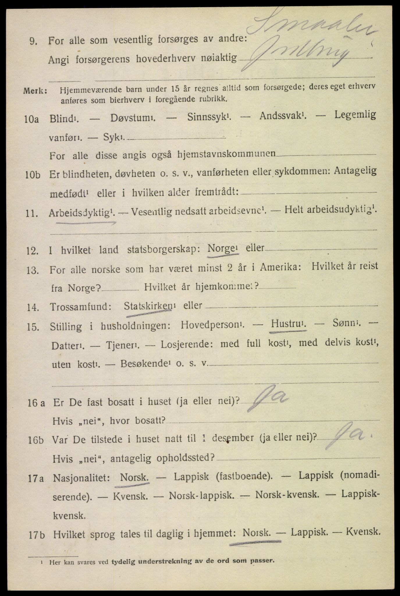 SAT, 1920 census for Gimsøy, 1920, p. 1302